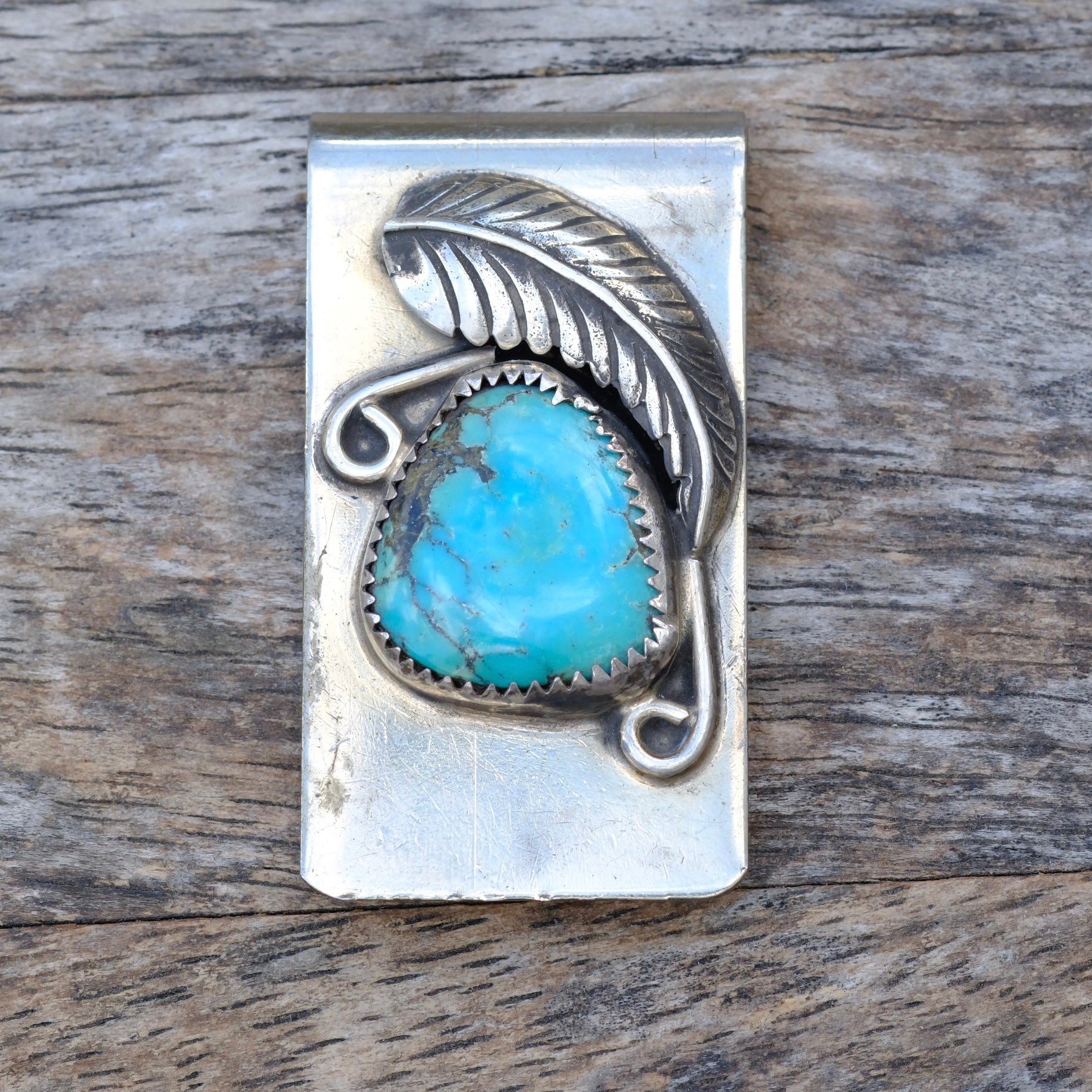 Vintage Turquoise Feather Money Clip