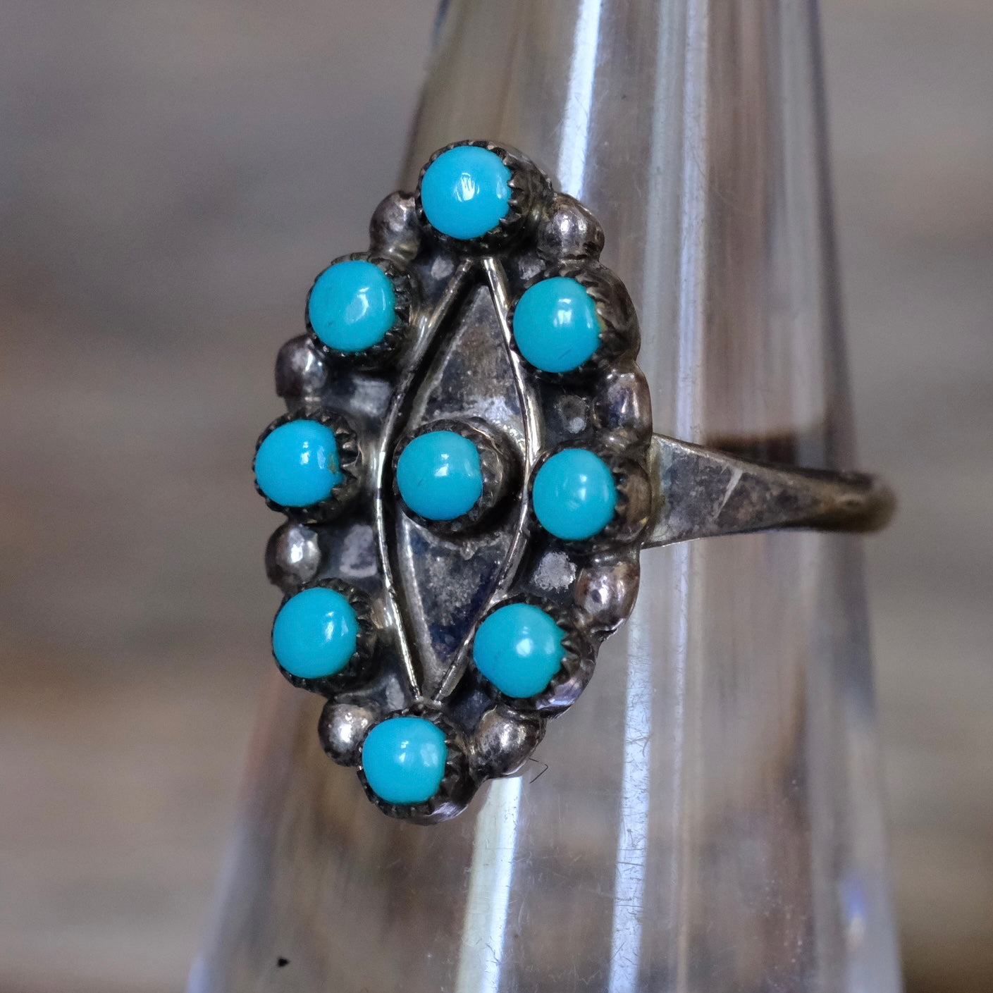 Vintage Sterling Turquoise Cluster Ring 5