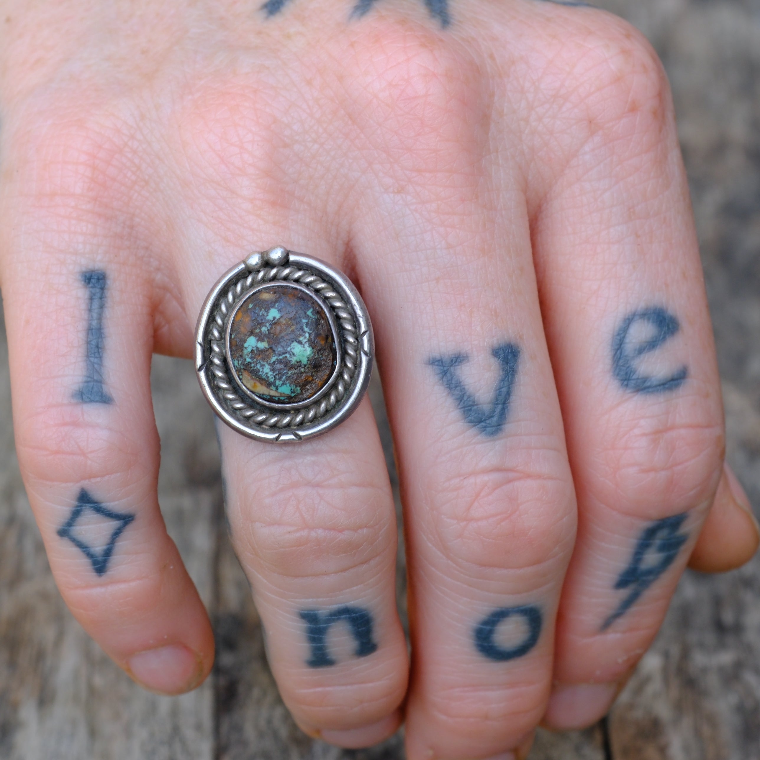 Vintage Sterling Turquoise Roper Ring 4.75