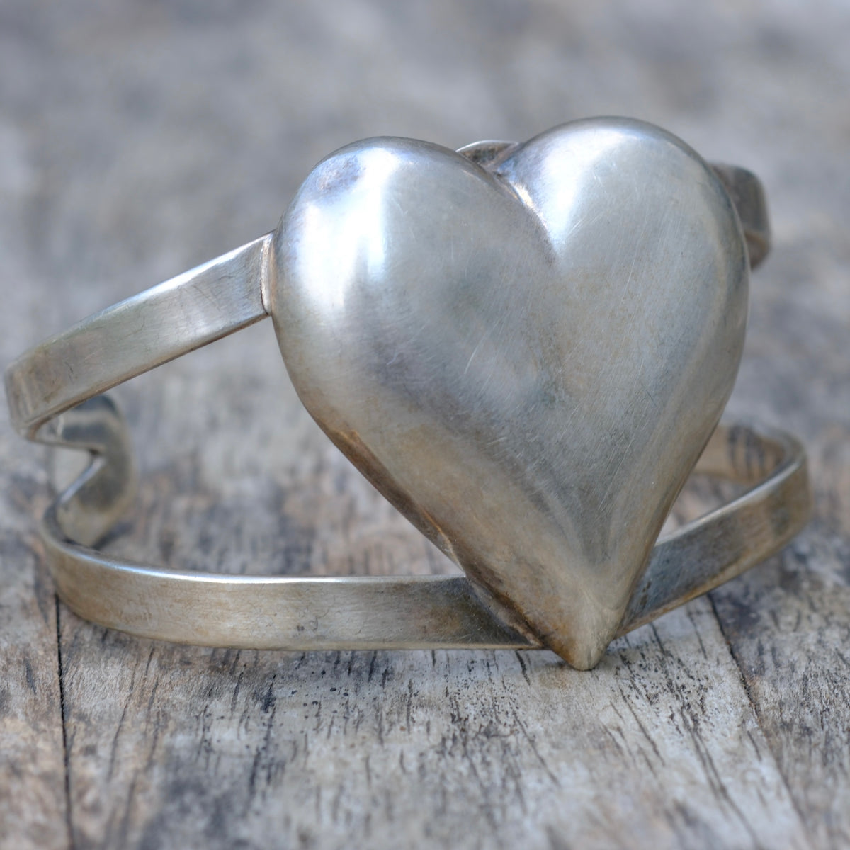 Vintage Sterling Silver Heart Cuff Bracelet