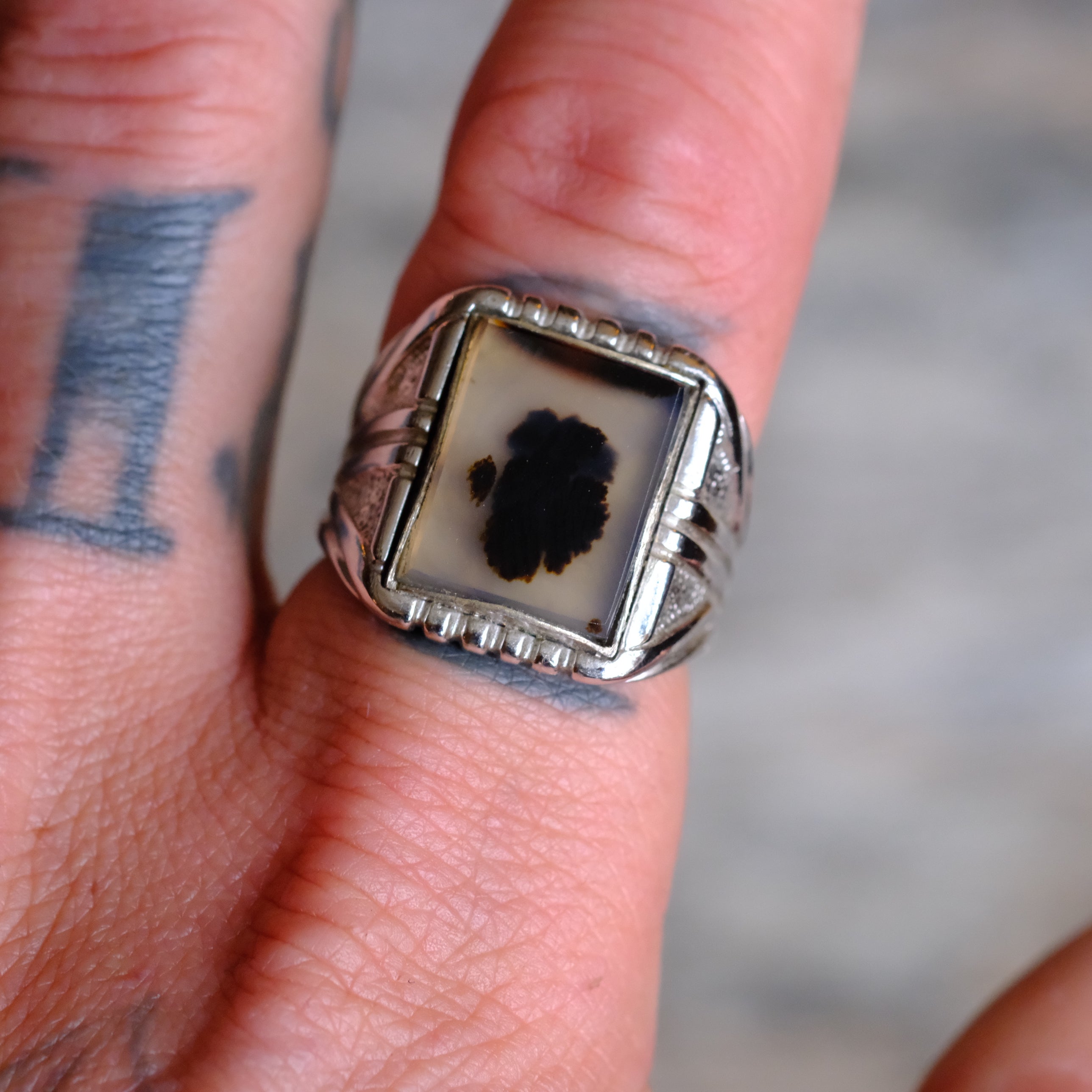 Vintage Sterling Agate Signet Ring 9.75