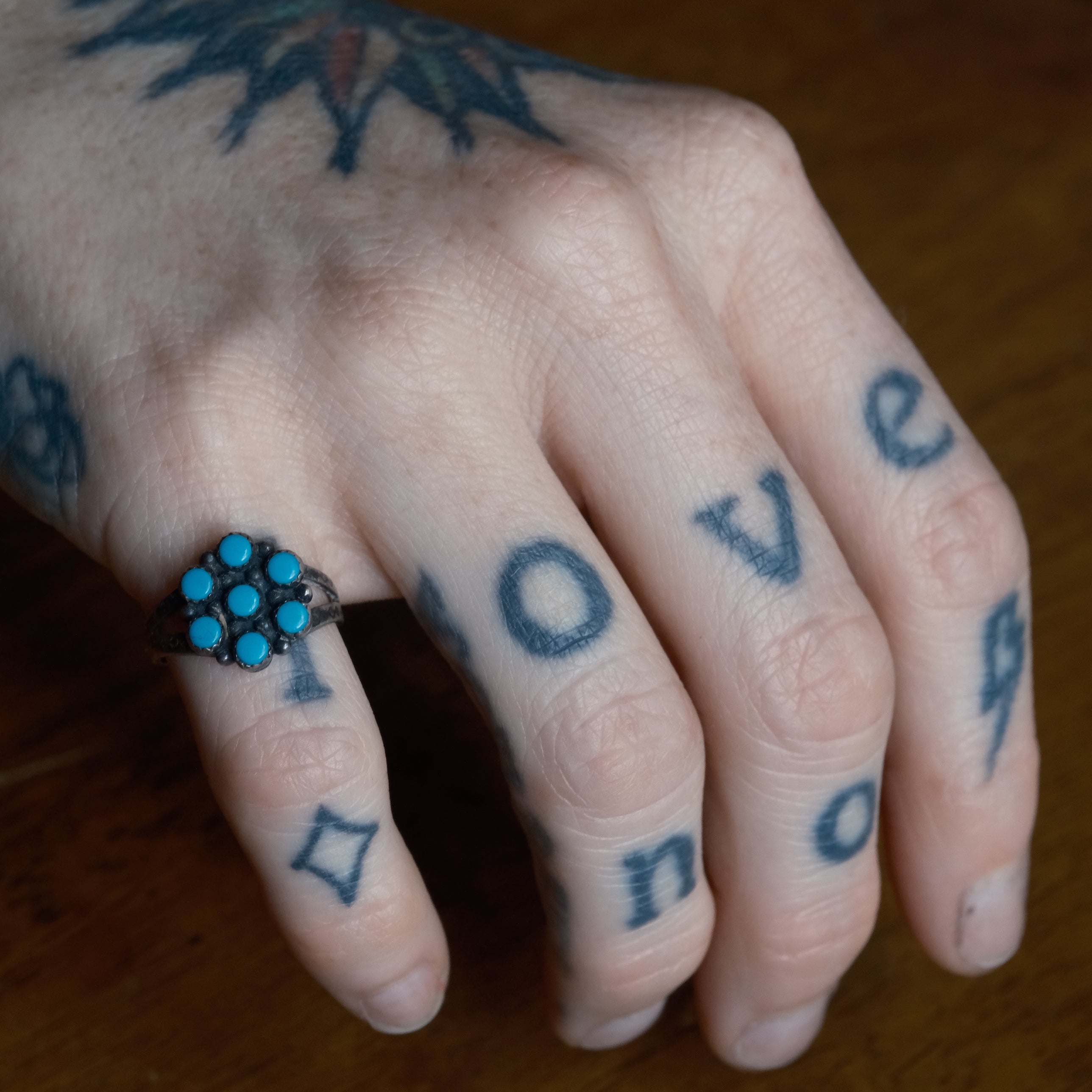 Vintage Sterling Turquoise Cluster Ring 5
