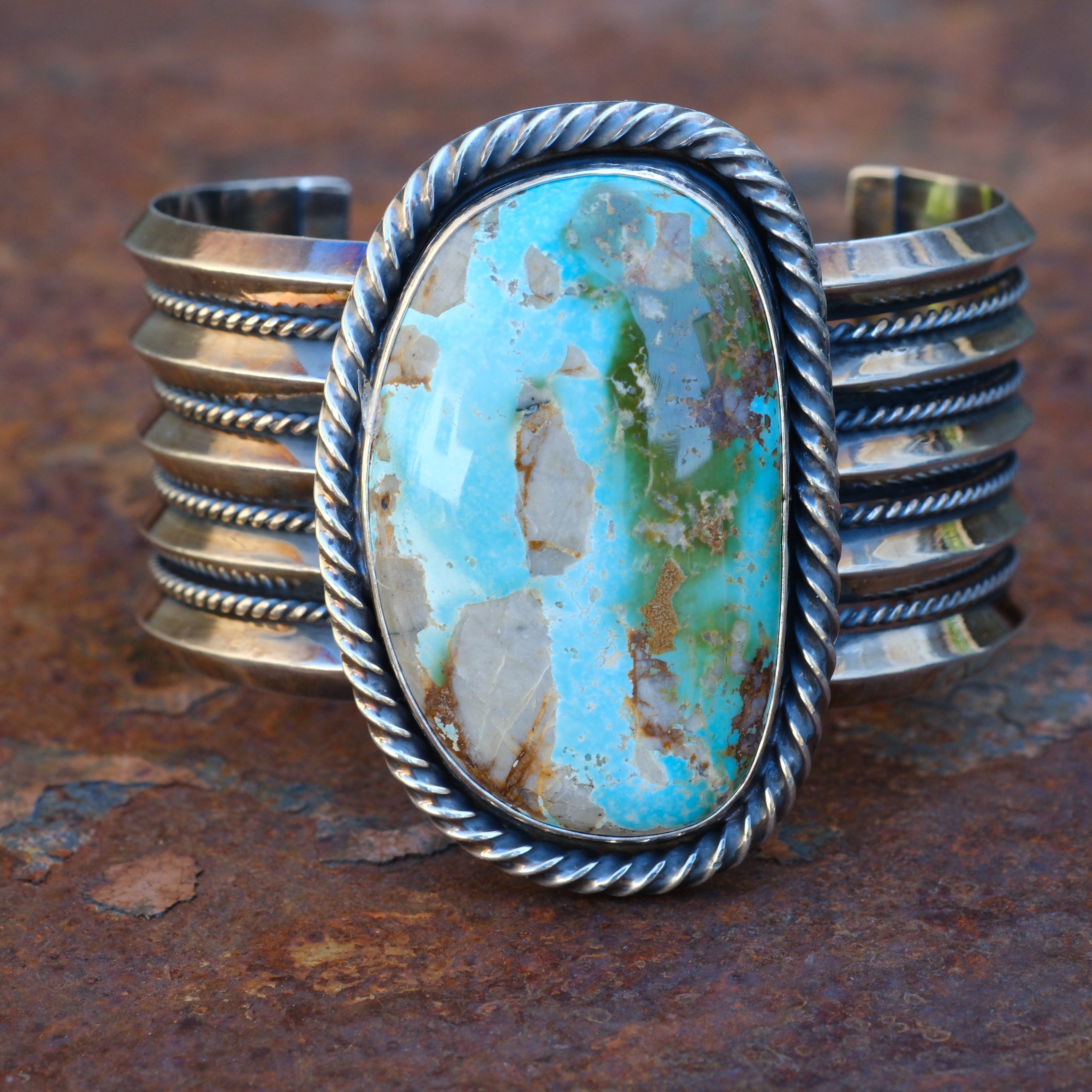 Massive Sterling Silver Turquoise Roper Cuff Bracelet