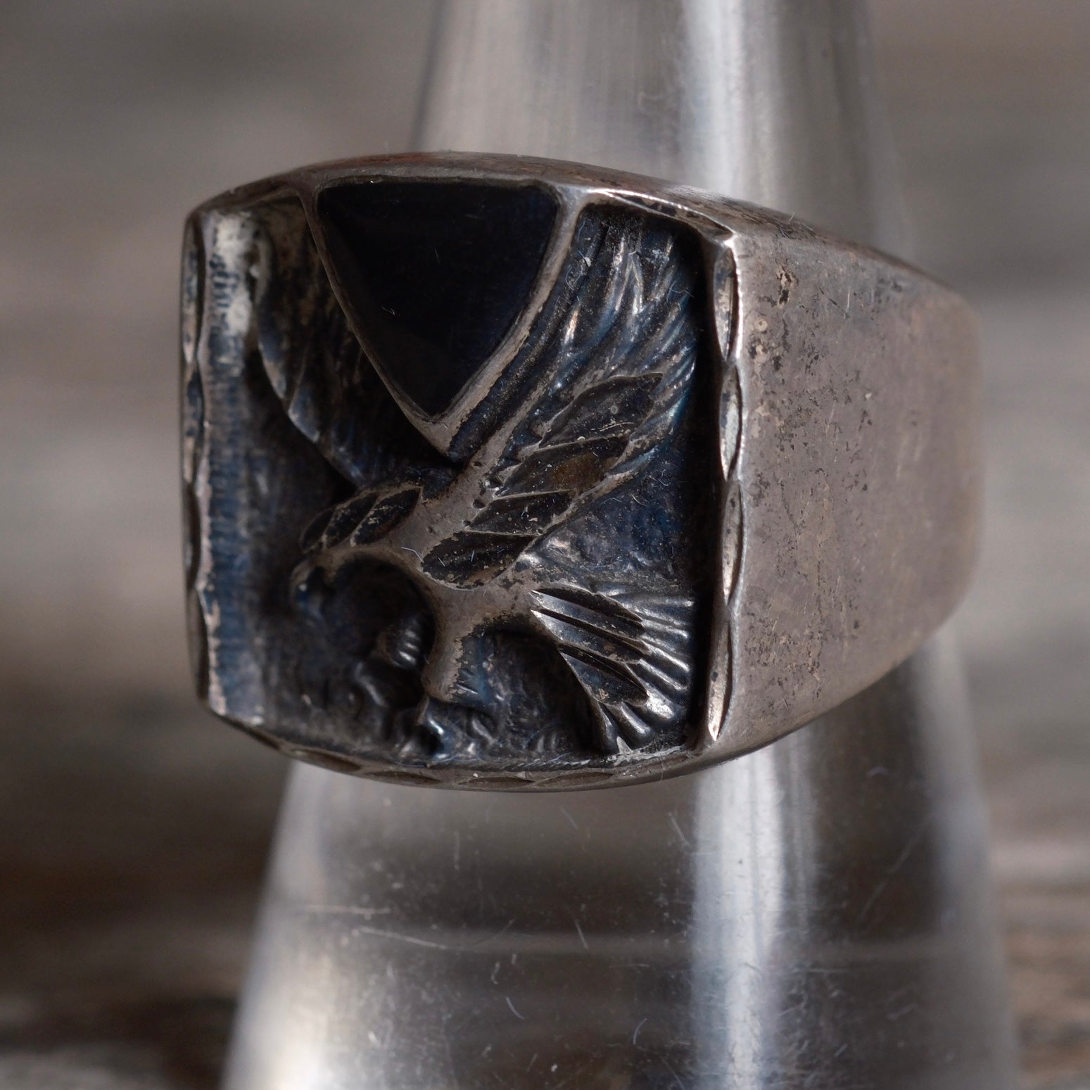 Vintage Sterling Onyx Eagle Ring 10