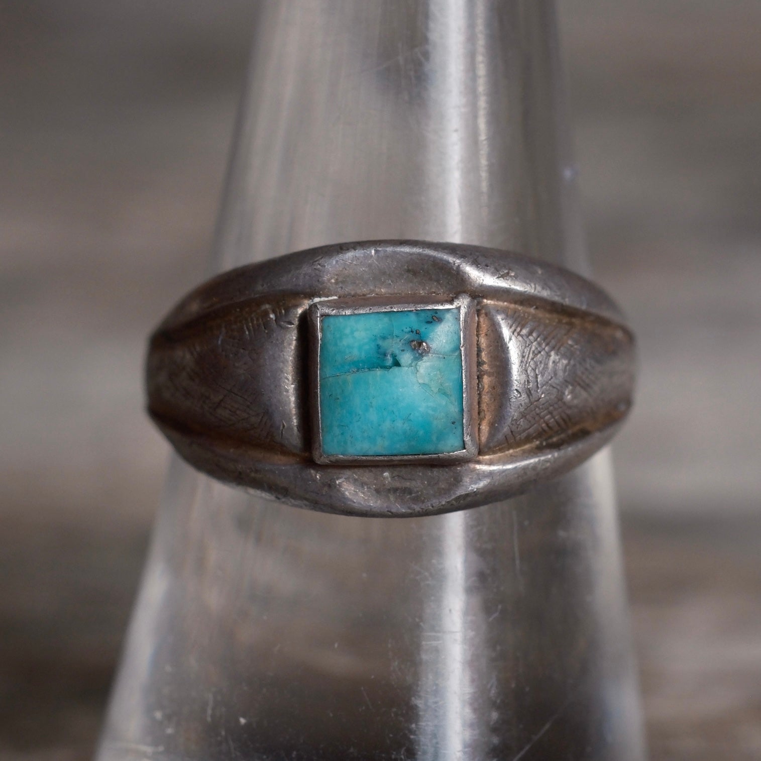 Vintage Sterling Turquoise Trading Post Band Ring 8.25