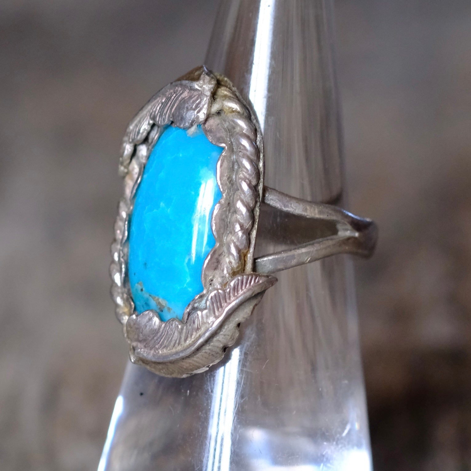 Vintage Sterling Turquoise Feather Ring 5.5