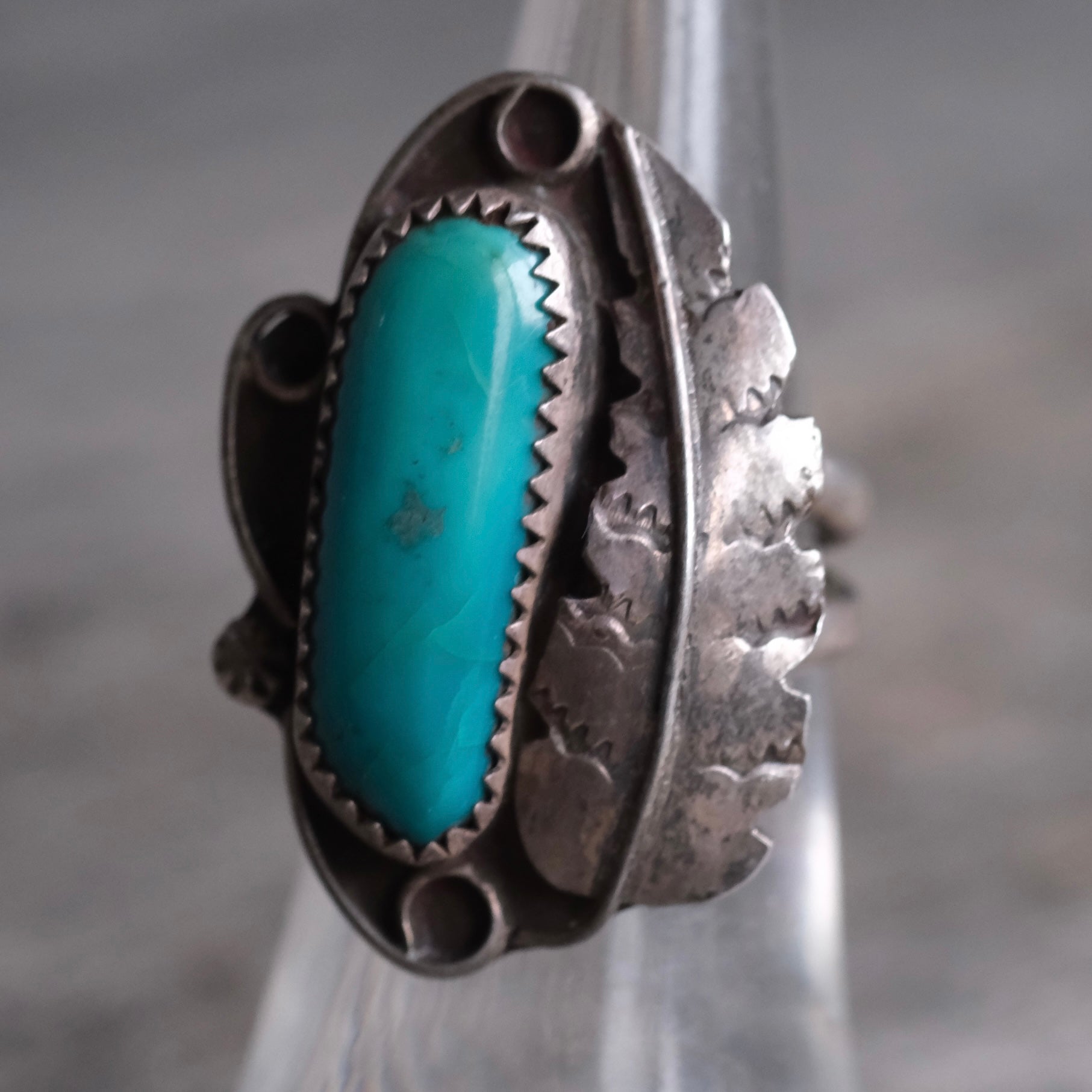 Vintage Sterling Turquoise Feather Ring 5.75