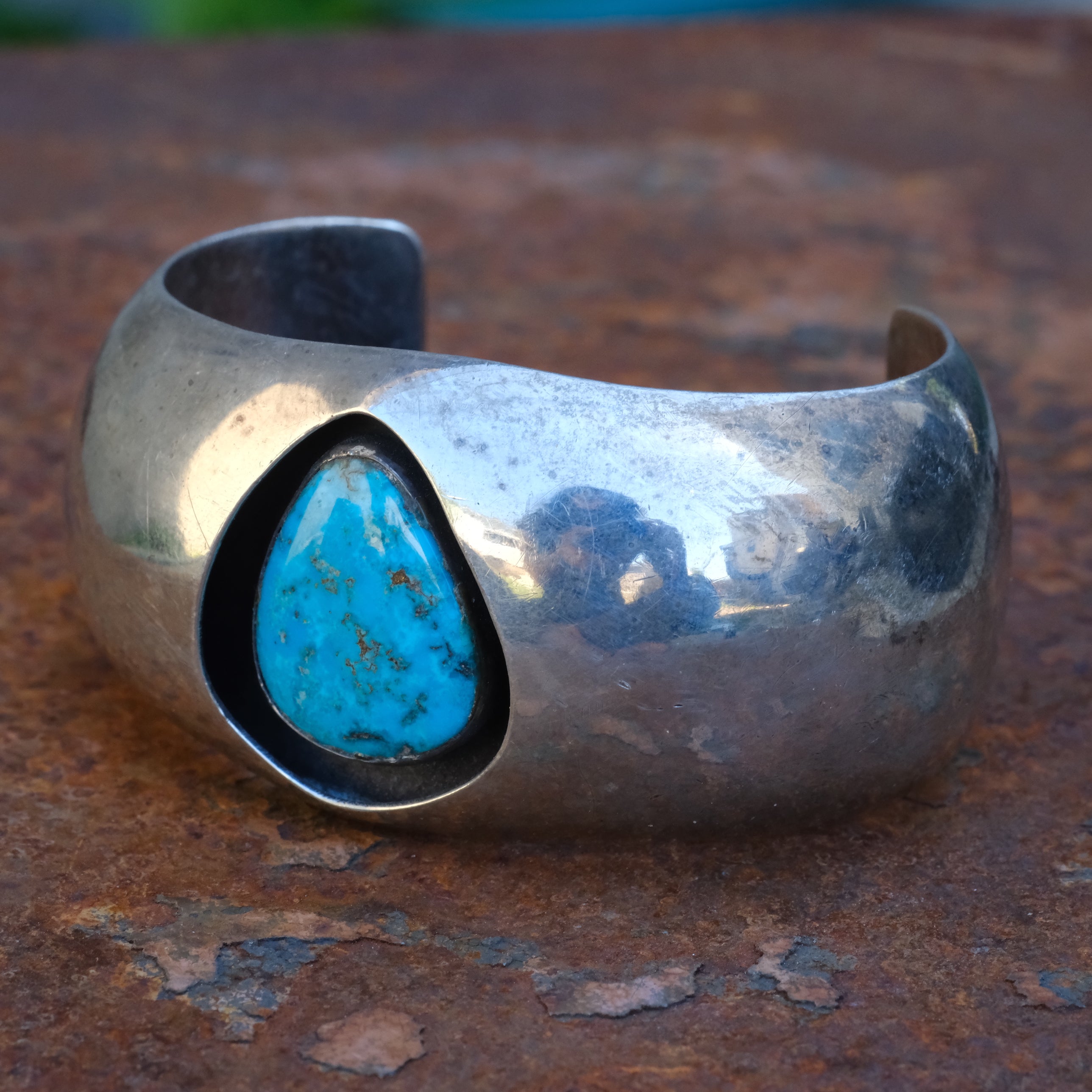 Vintage Sterling Turquoise Shadowbox Cuff Bracelet
