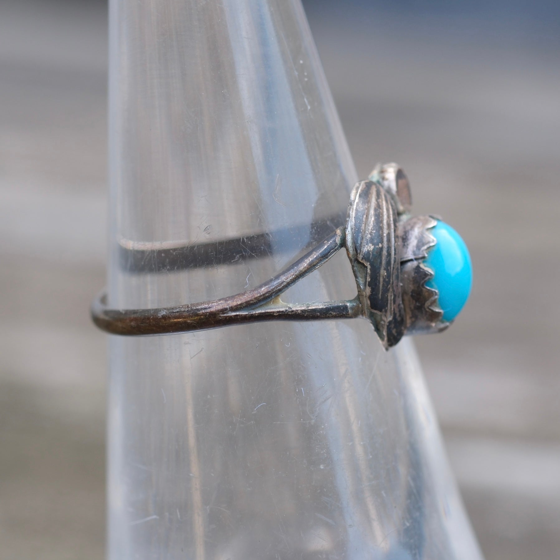 Vintage Sterling Turquoise Feather Ring 5.75