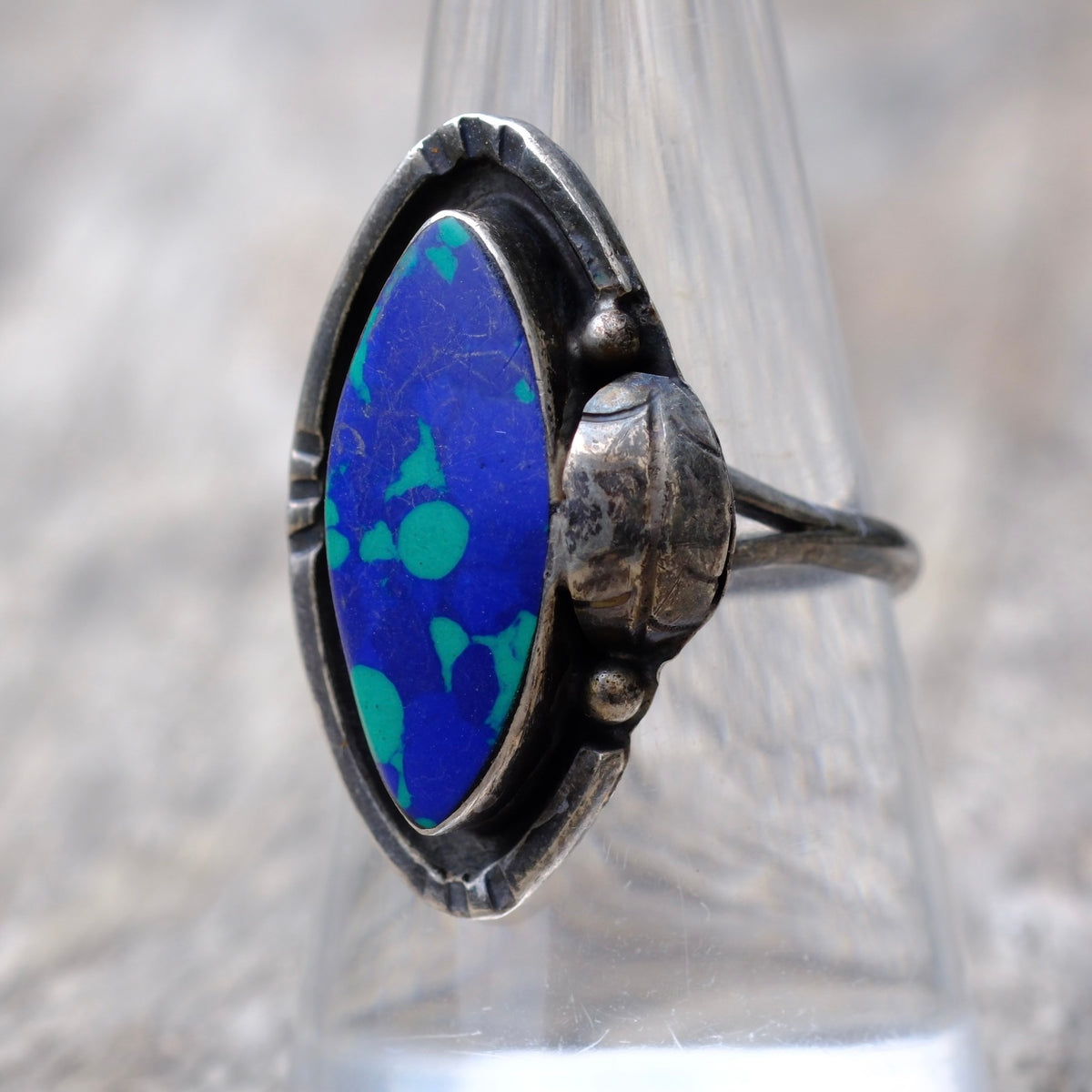 Vintage Sterling Azurite Feather Ring 8