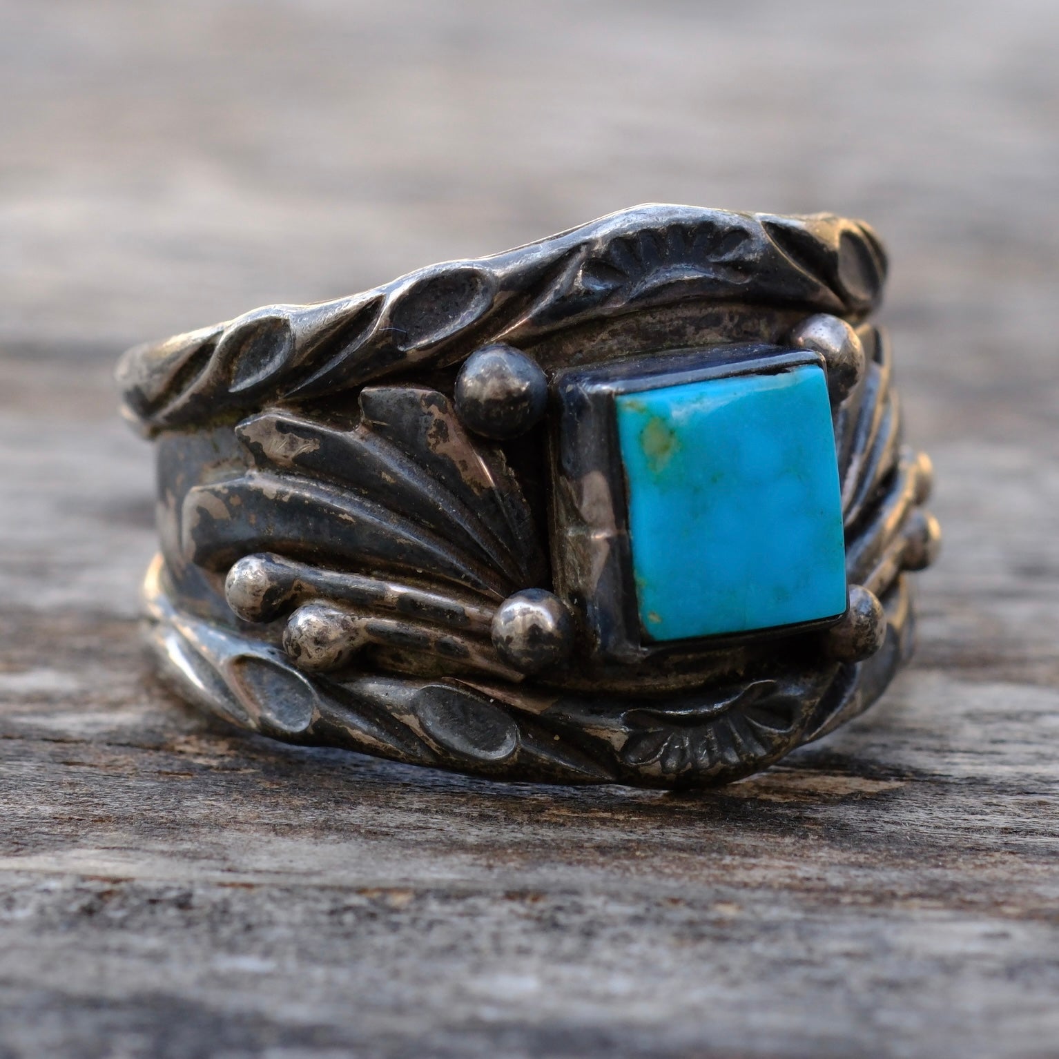 Vintage Sterling Turquoise Band Ring 12