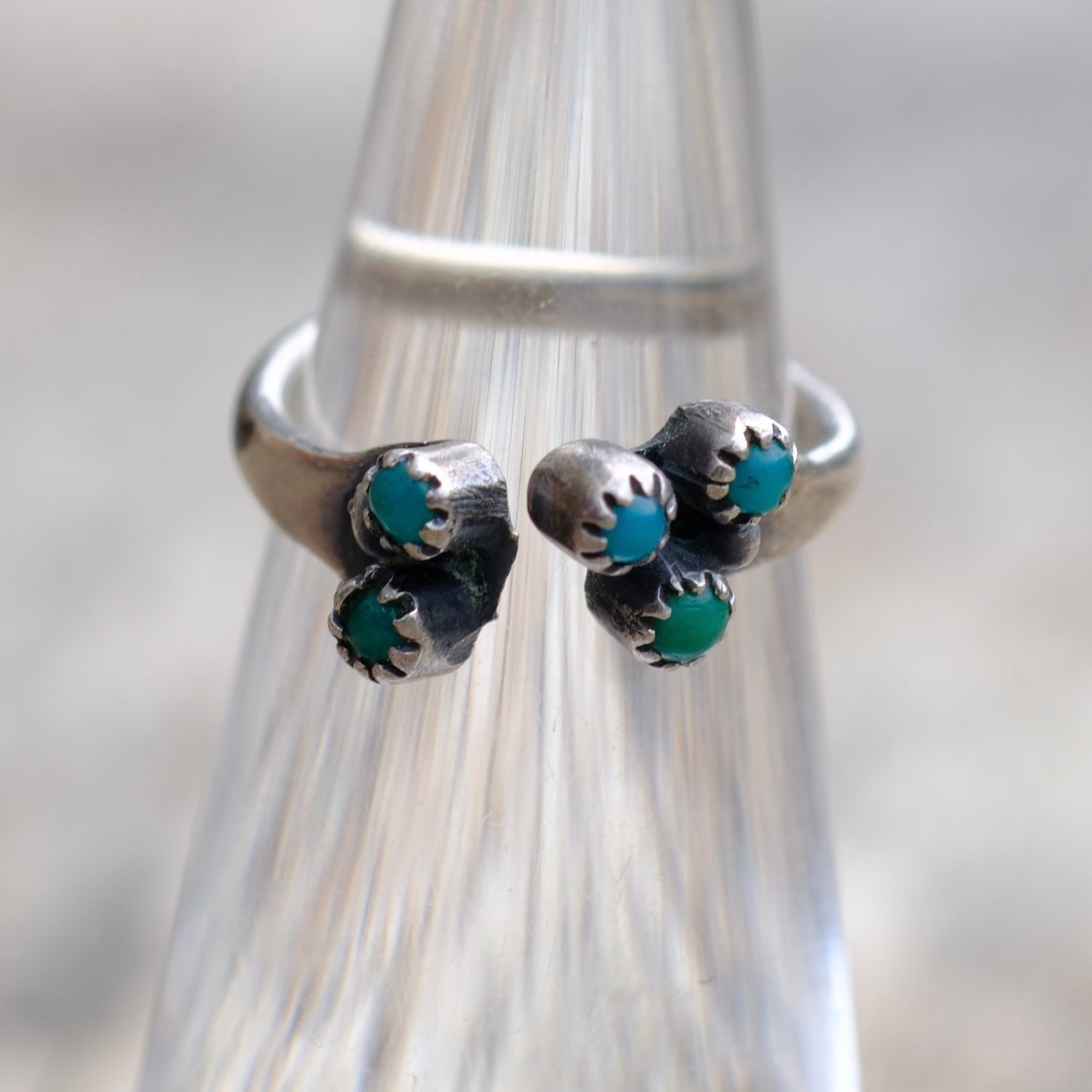 Vintage Sterling Turquoise Overpass Ring 4.75