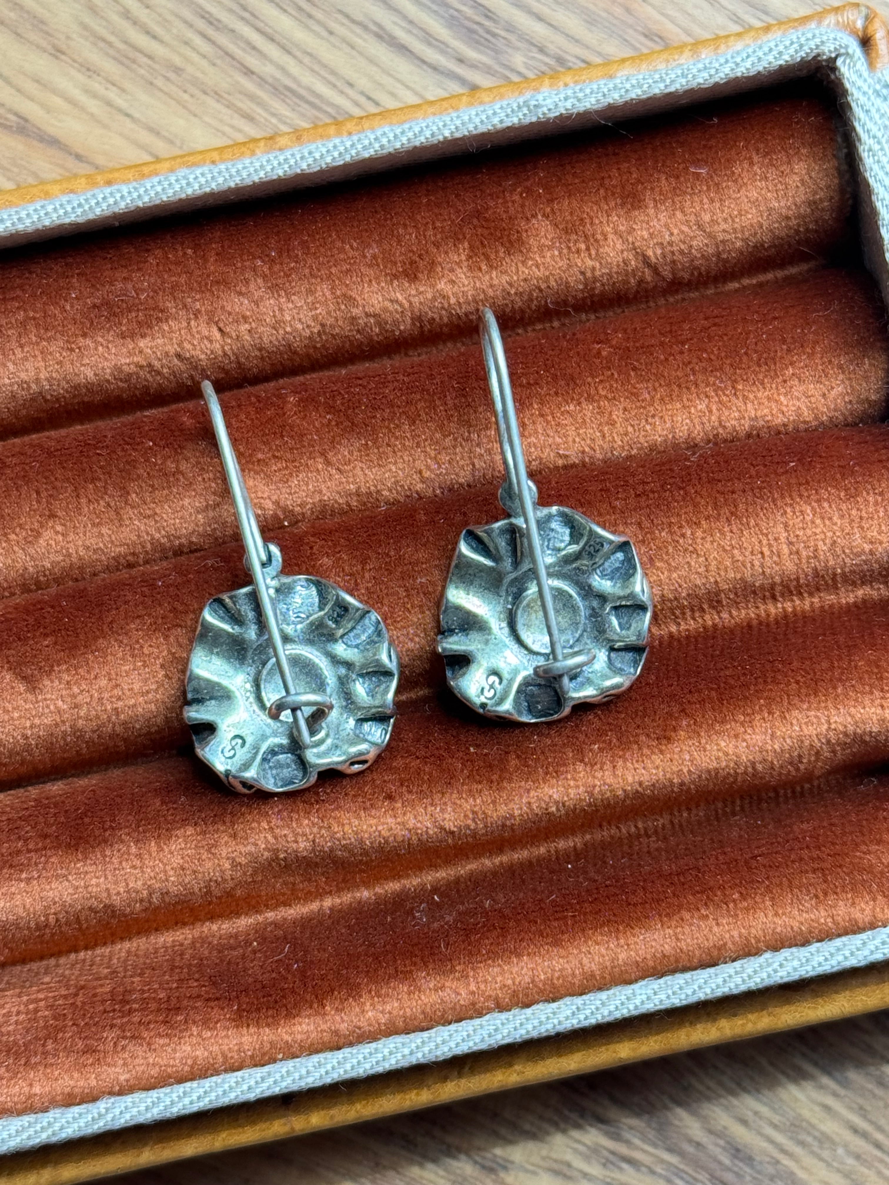 Vintage Sterling Silver Opal Flower Earrings