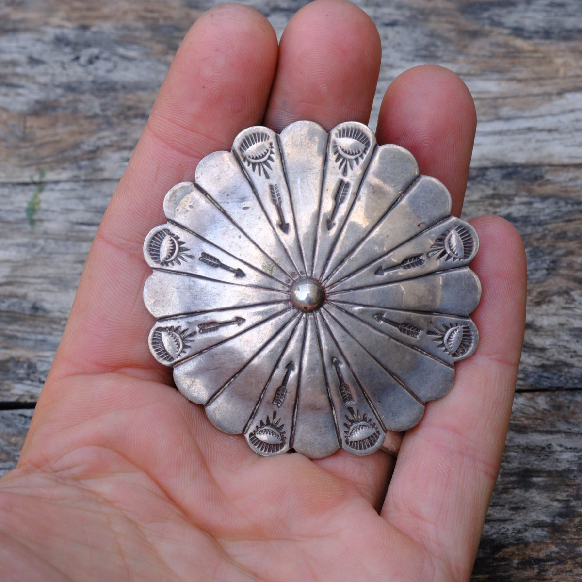 HUGE Vintage Sterling Stamped Concho Pin
