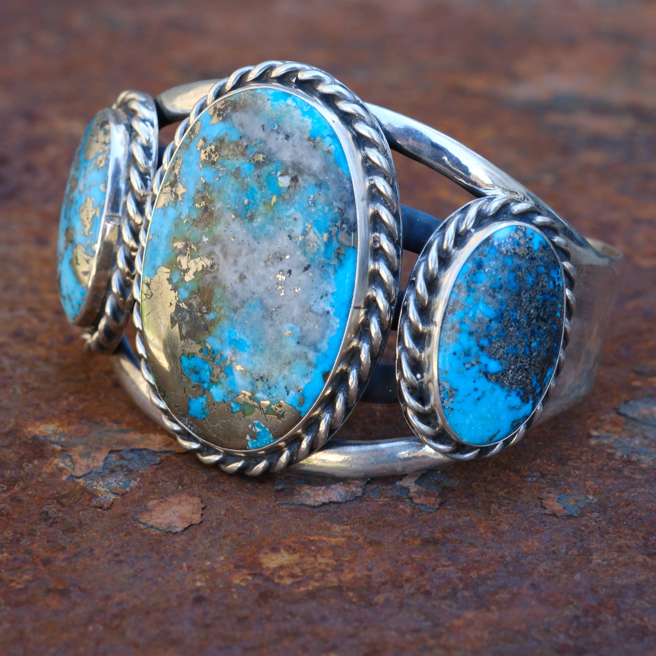 Huge 3-Stone Turquoise Cuff Bracelet