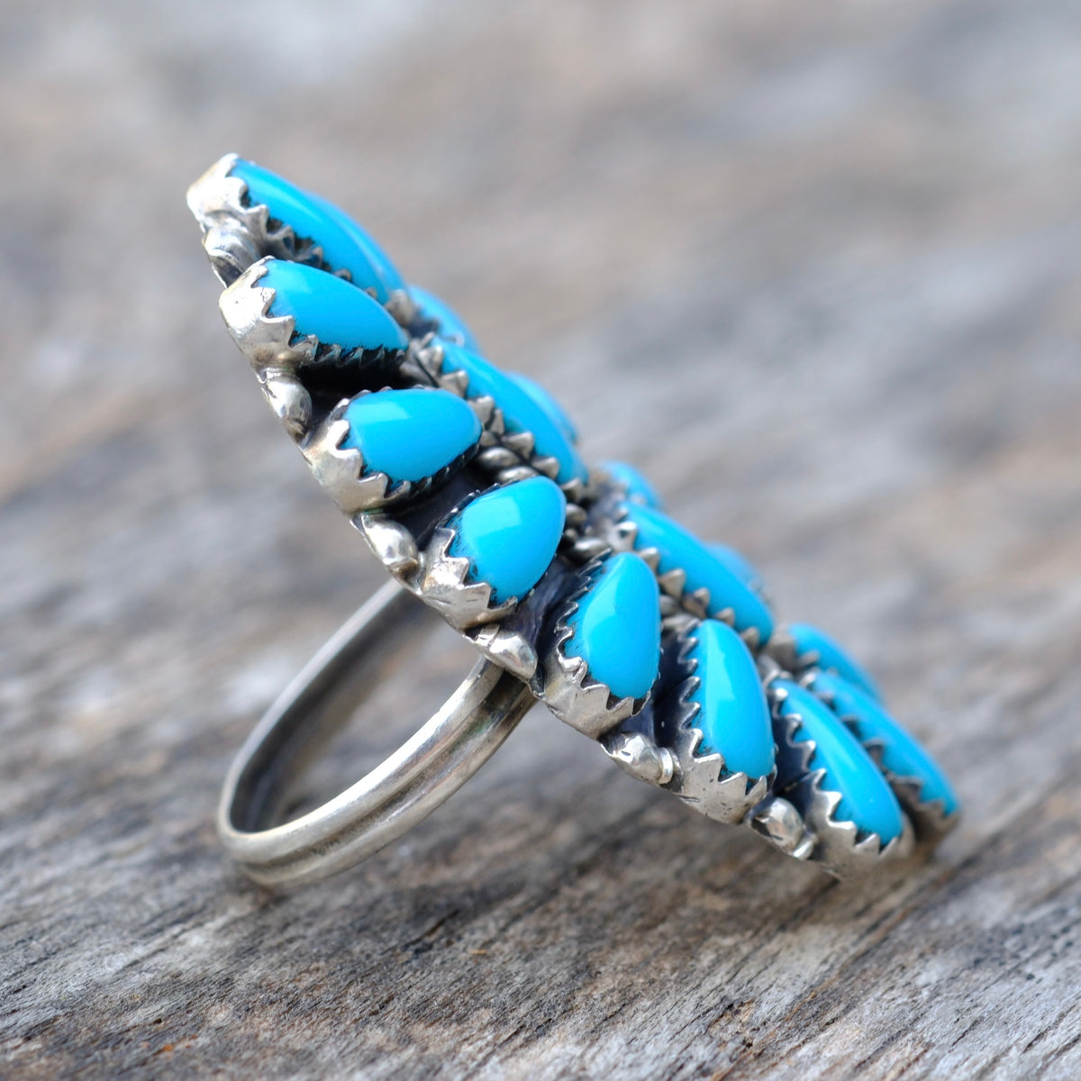 Vintage Sterling Turquoise Cluster Ring 7