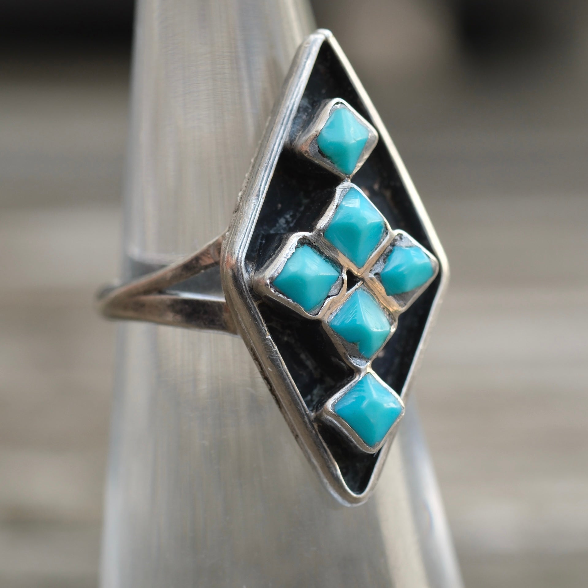 Vintage Sterling Turquoise Cluster Ring 4