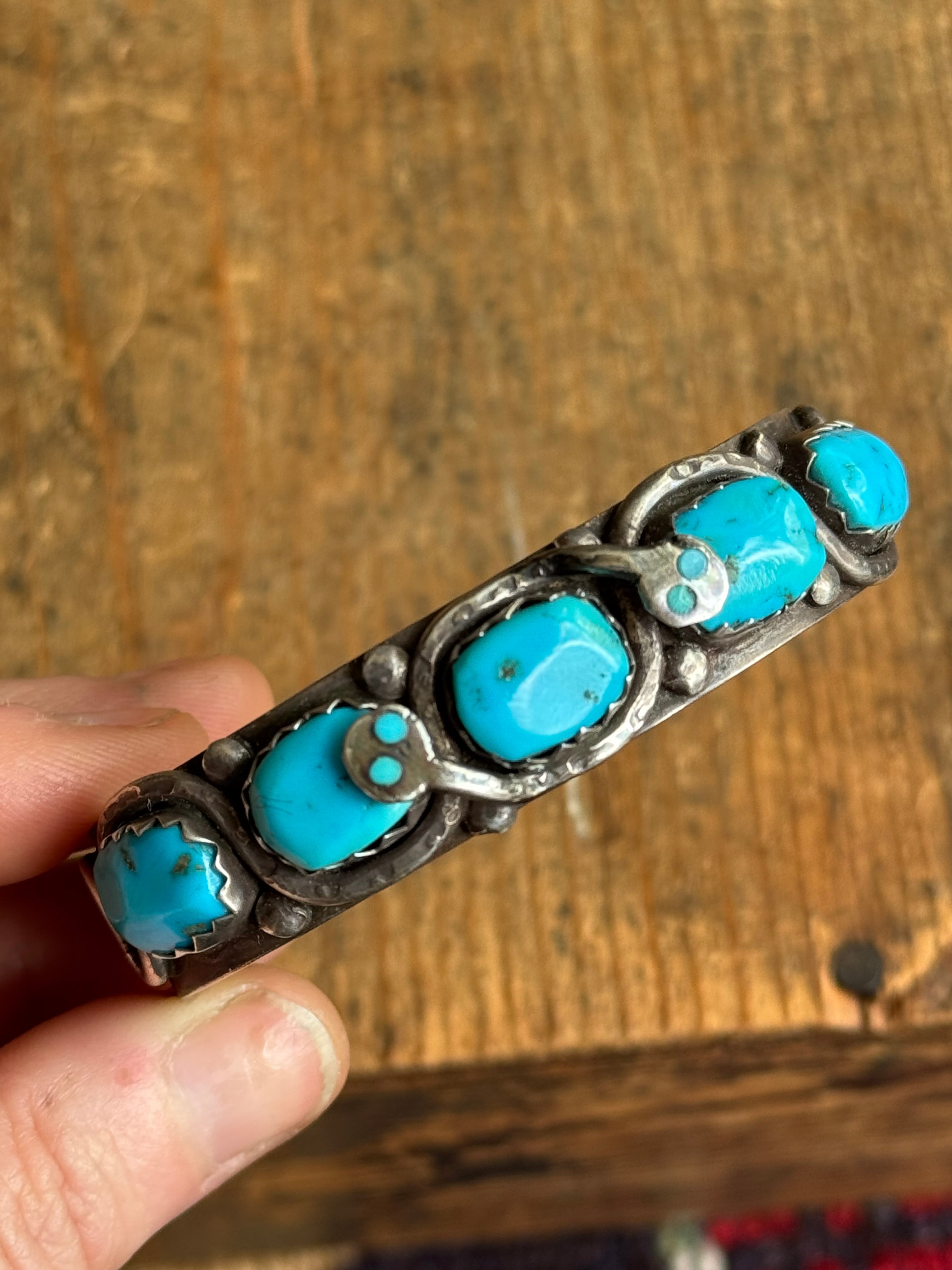 Vintage Sterling Silver Zuni Effie C Turquoise Snake Cuff