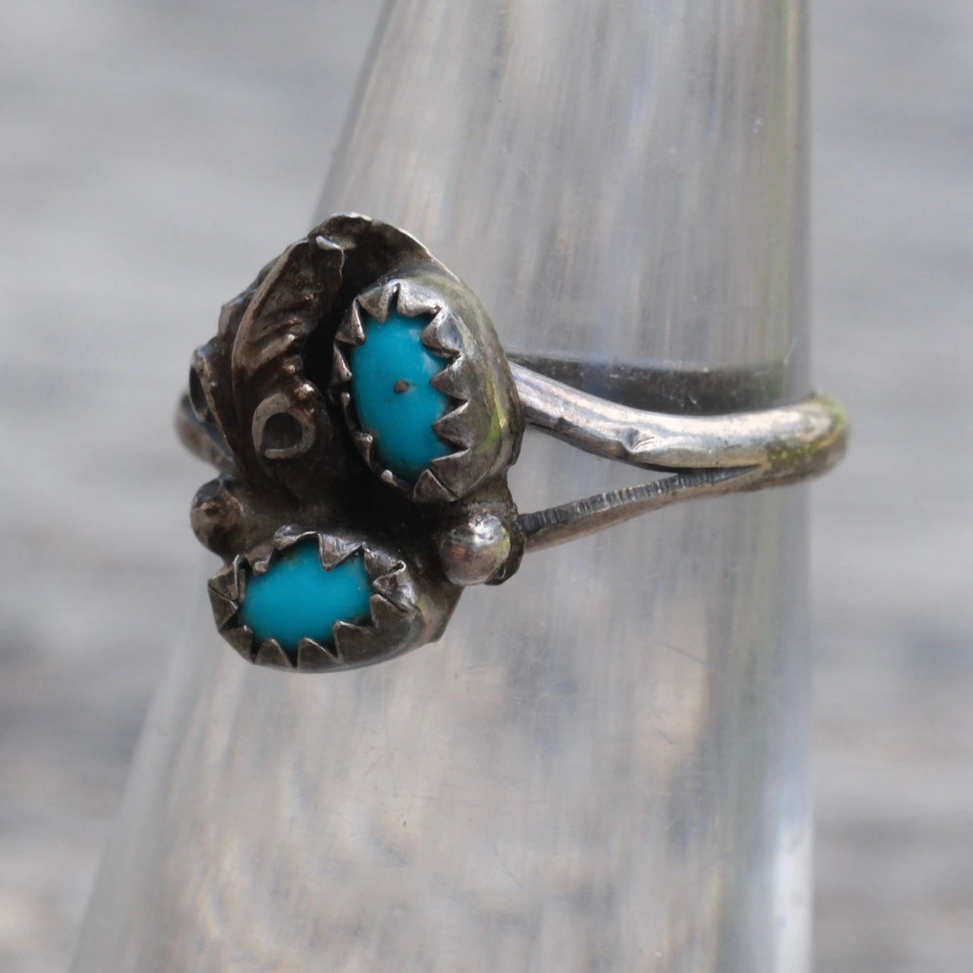 Vintage Sterling 2-Stone Turquoise Ring 4.75