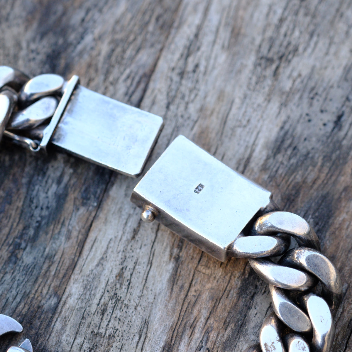 HEAVY Vintage Sterling Silver Curb Chain Cross Bracelet 8" 99.6 Grams