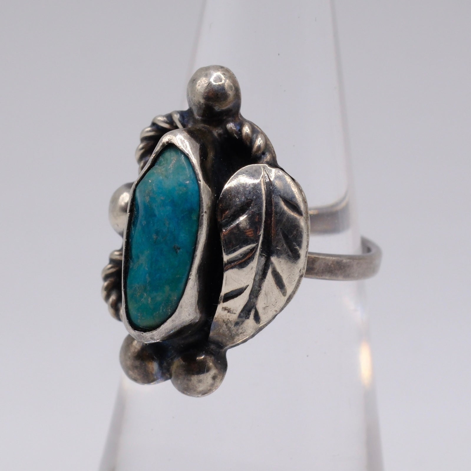 Vintage Sterling Turquoise Feather Ring 4.5