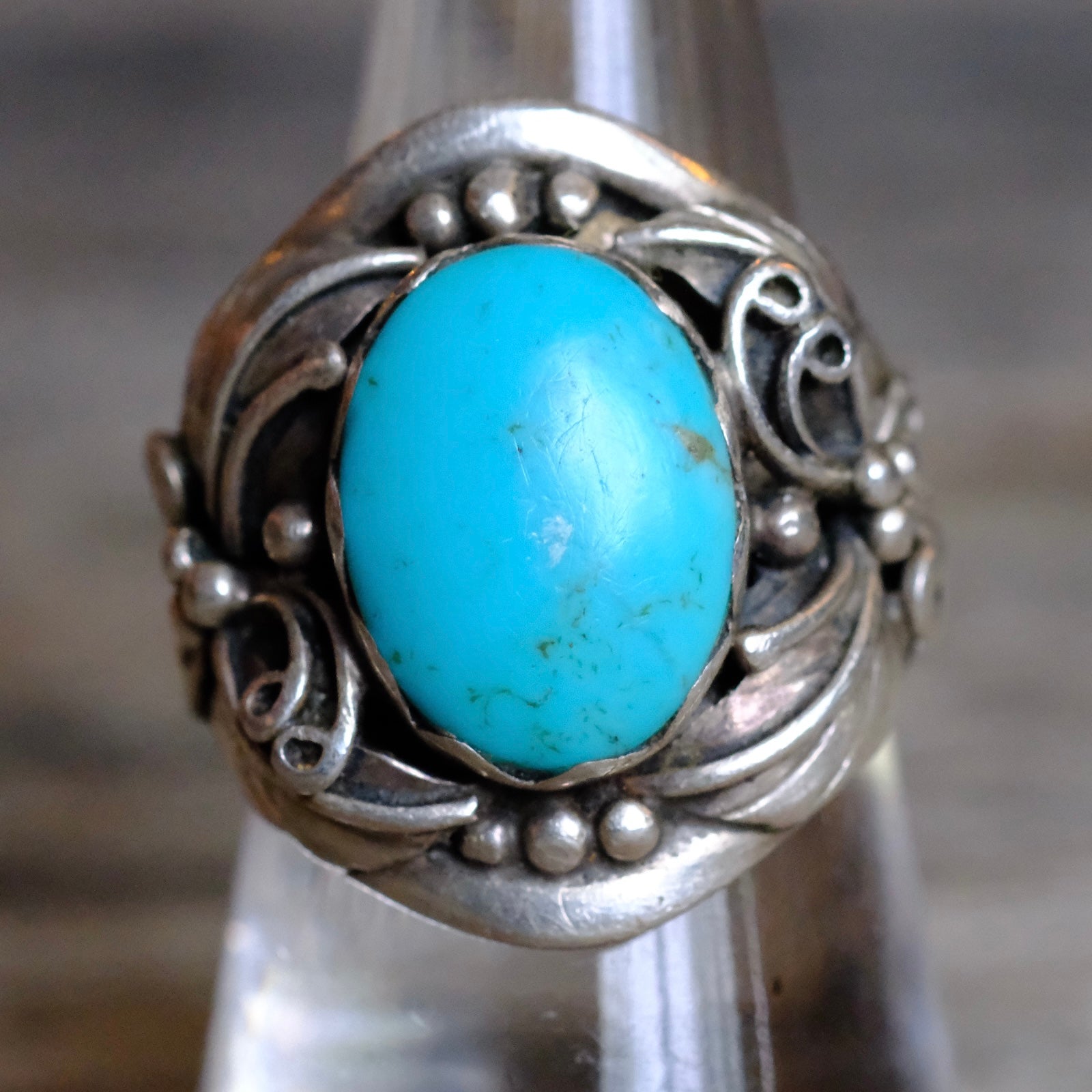 Vintage Serling Turquoise Feather Ring 8