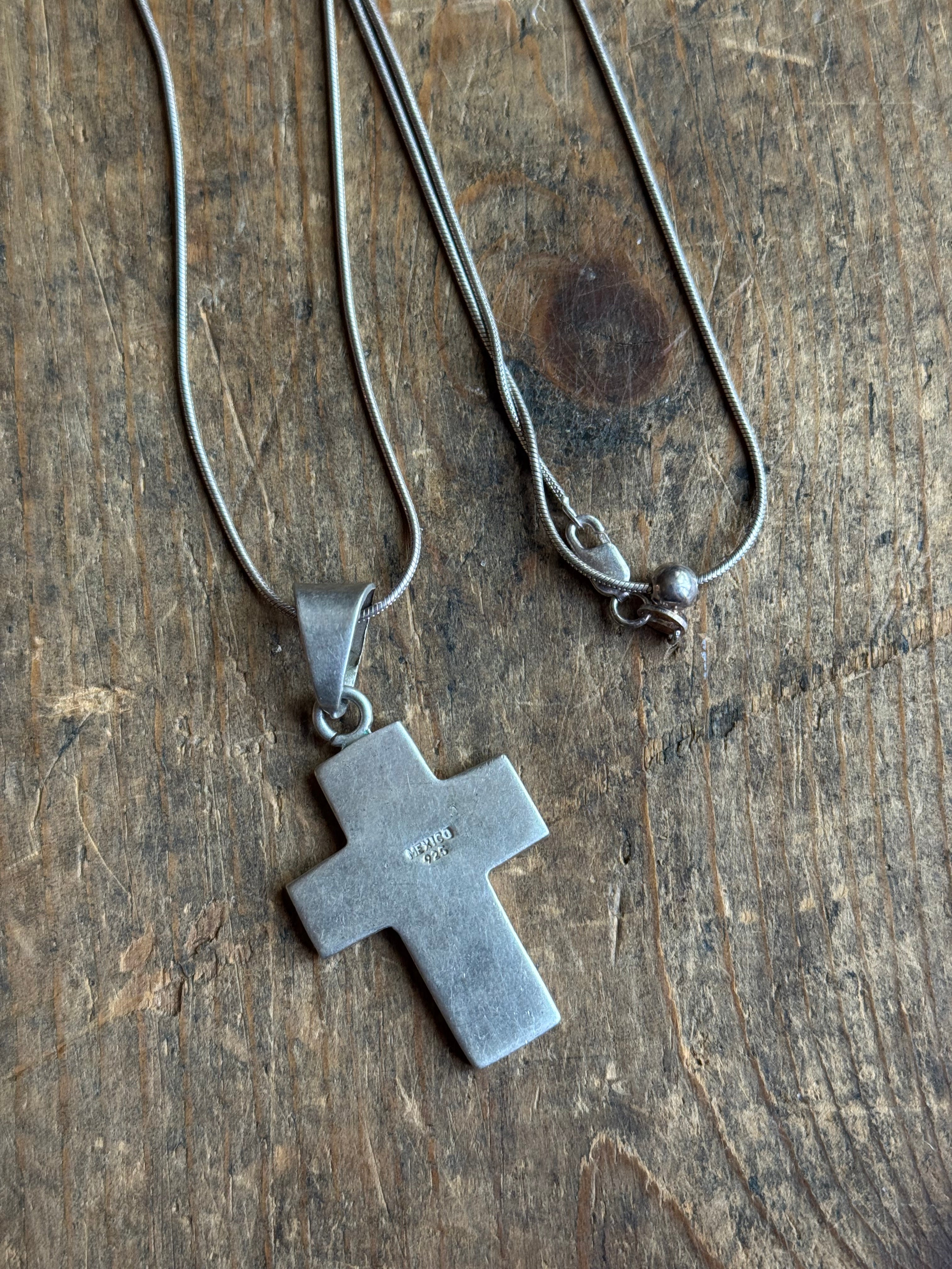 Vintage Sterling Silver Black Enamel Checkerboard Cross Necklace