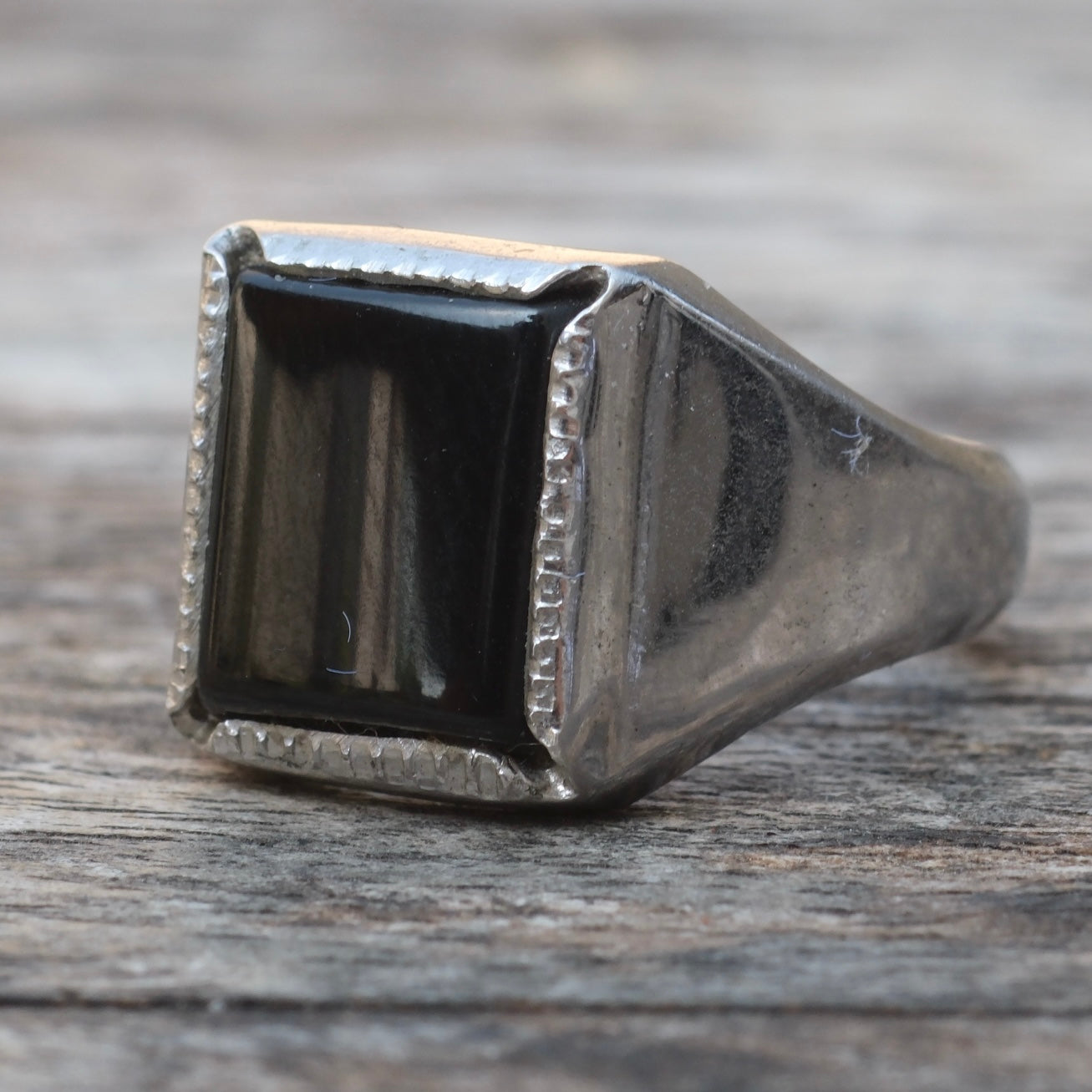 Vintage Sterling Onyx Signet Ring 9