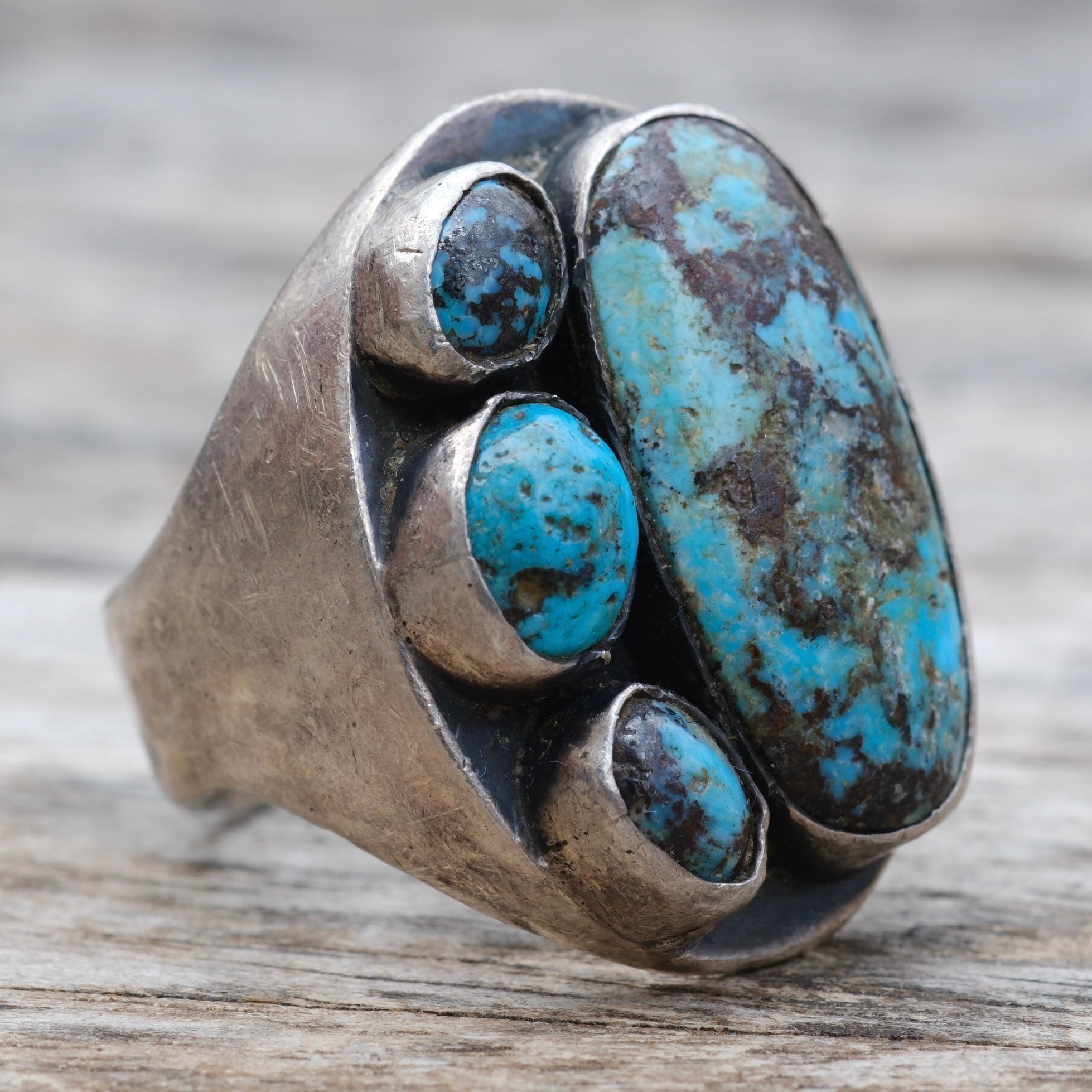 Older Vintage Sterling 4-Stone Turquoise Ring 12