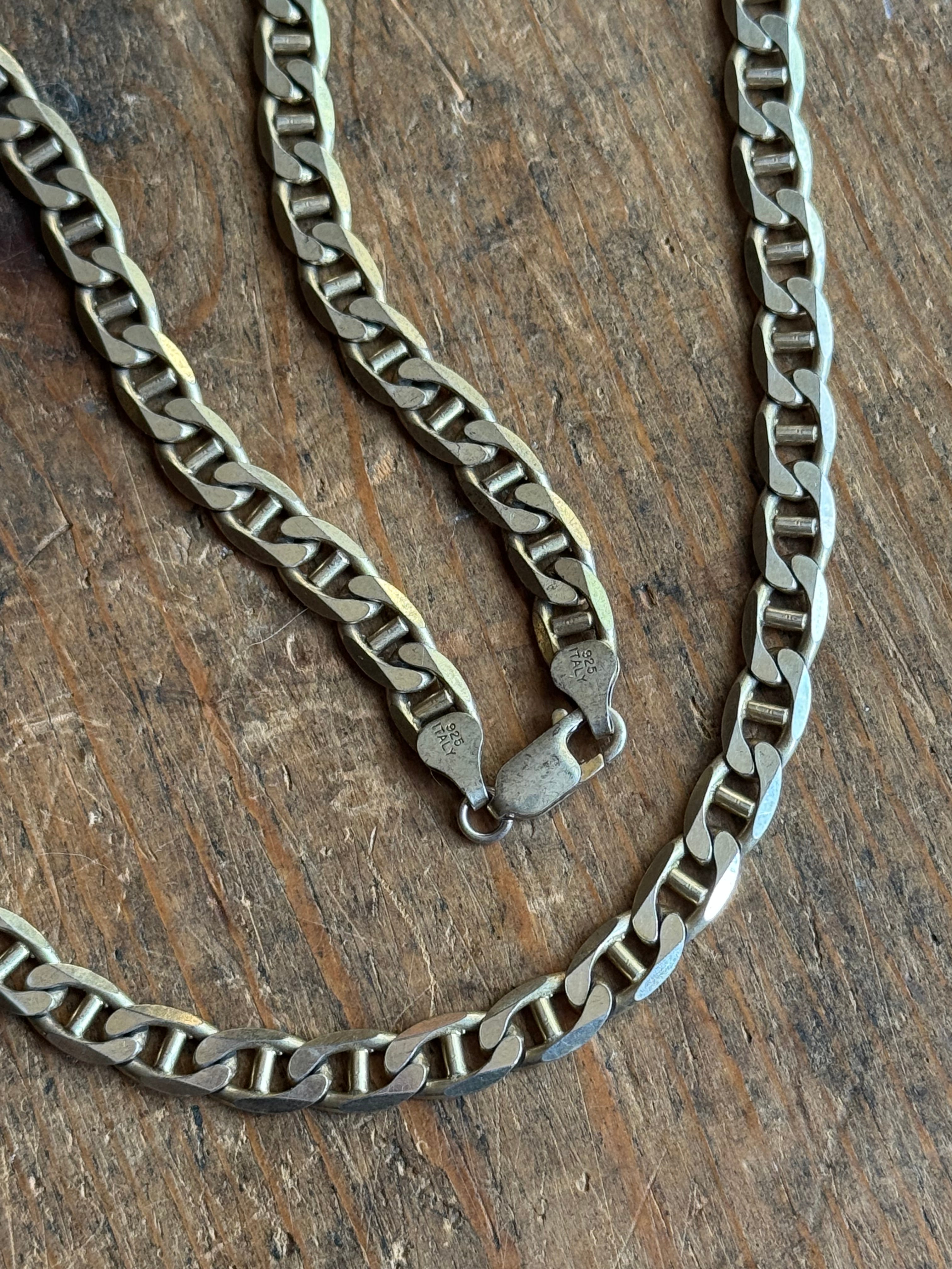 Vintage Sterling Silver 24” Gold Tone Mariner Chain