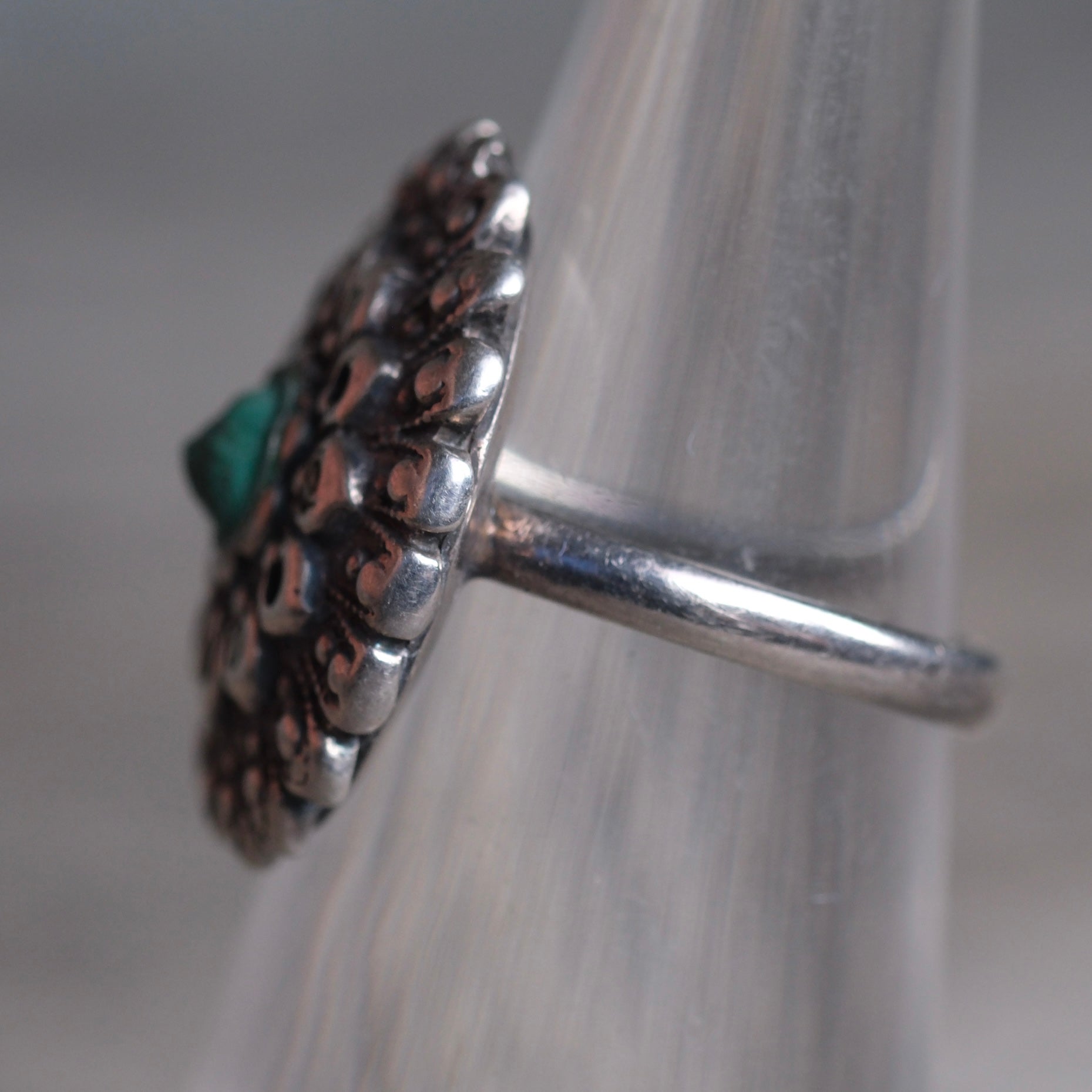 Vintage Sterling Turquoise Floral Ring 4.25