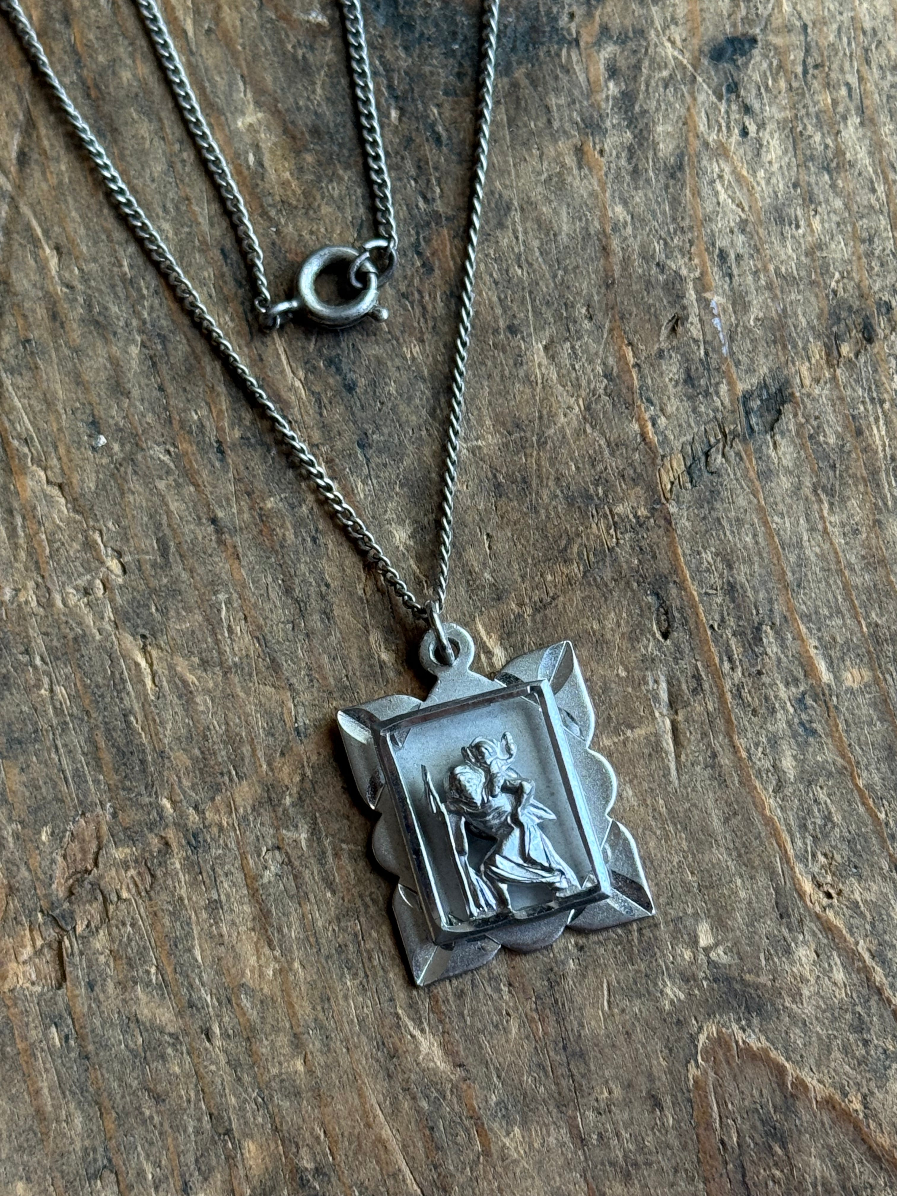 Vintage Sterling Silver St. Christopher Medallion Necklace