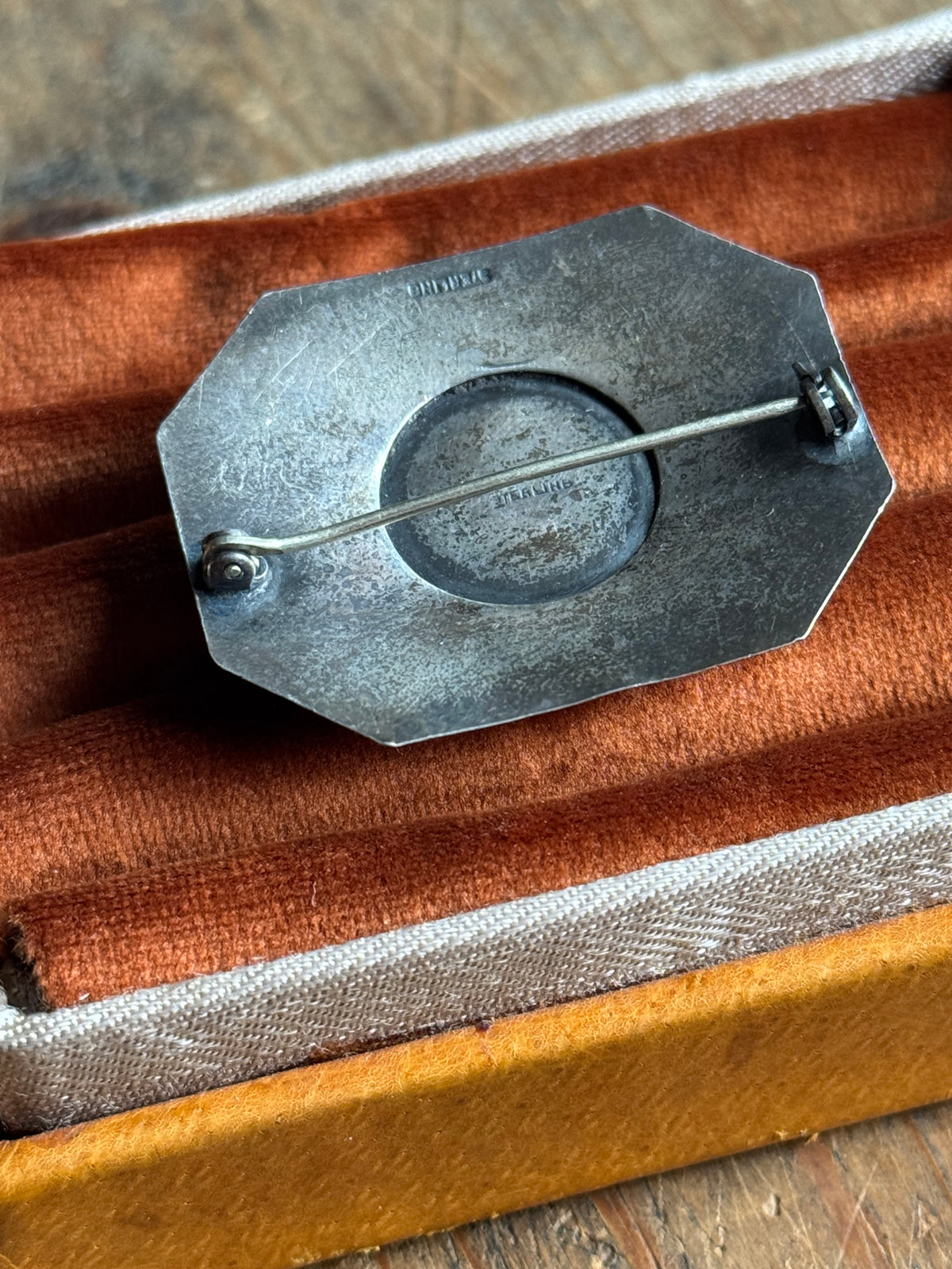 Vintage Sterling Silver Jasper Stamped Thunderbird Pin