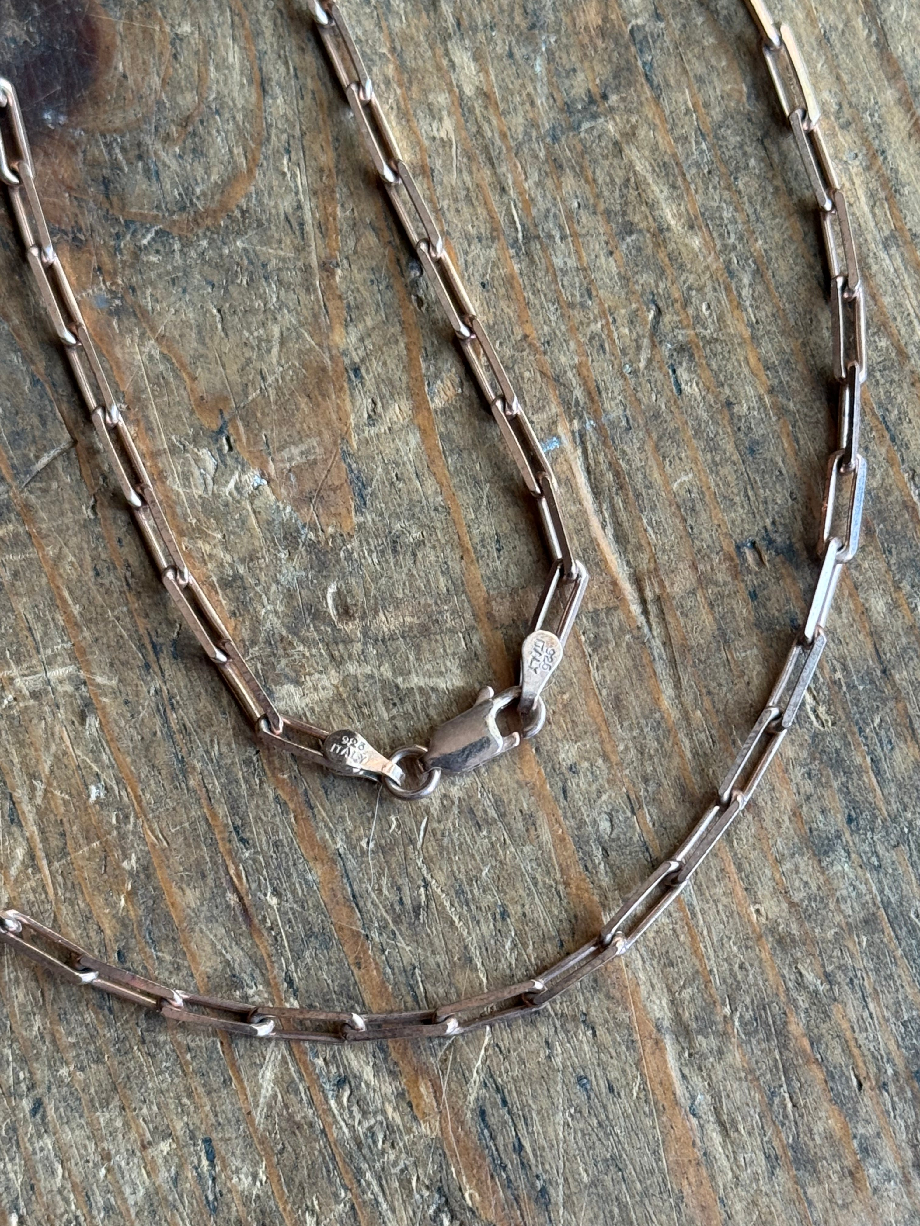 Vintage Sterling Silver 18” Rose Gold Tone Paperclip Chain