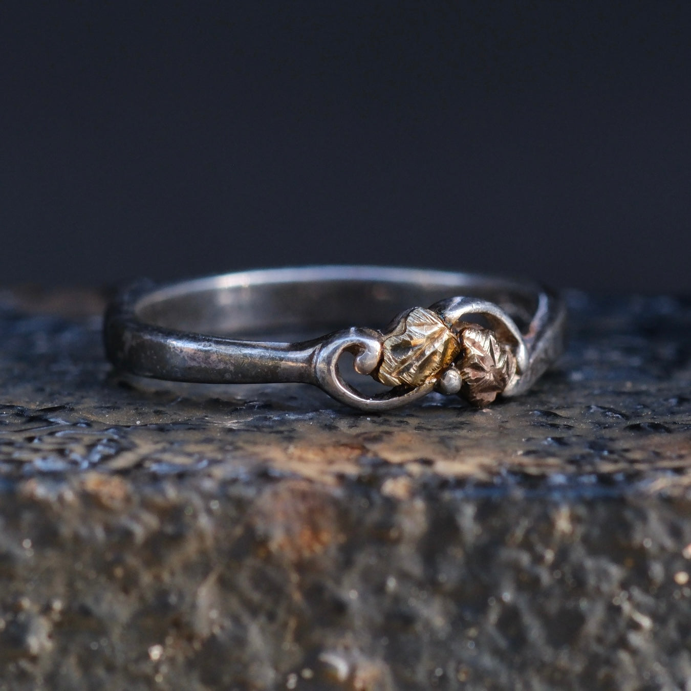 Vintage Sterling and Gold Leaf Band Ring 5.75