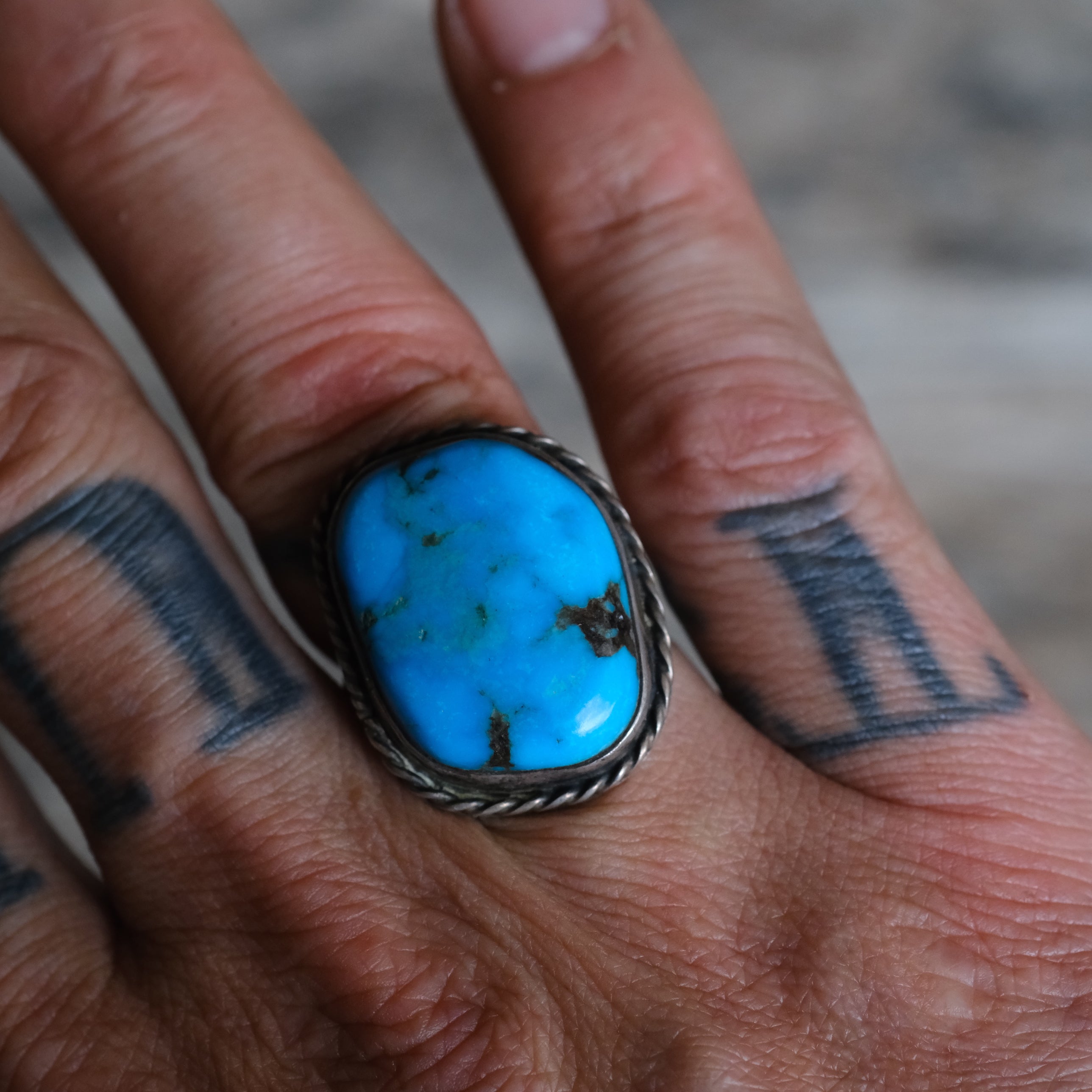 Vintage Sterling Turquoise Roper Ring 8.5