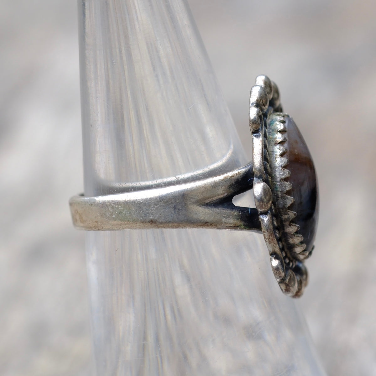 Vintage Sterling Petrified Wood Ring 5.5