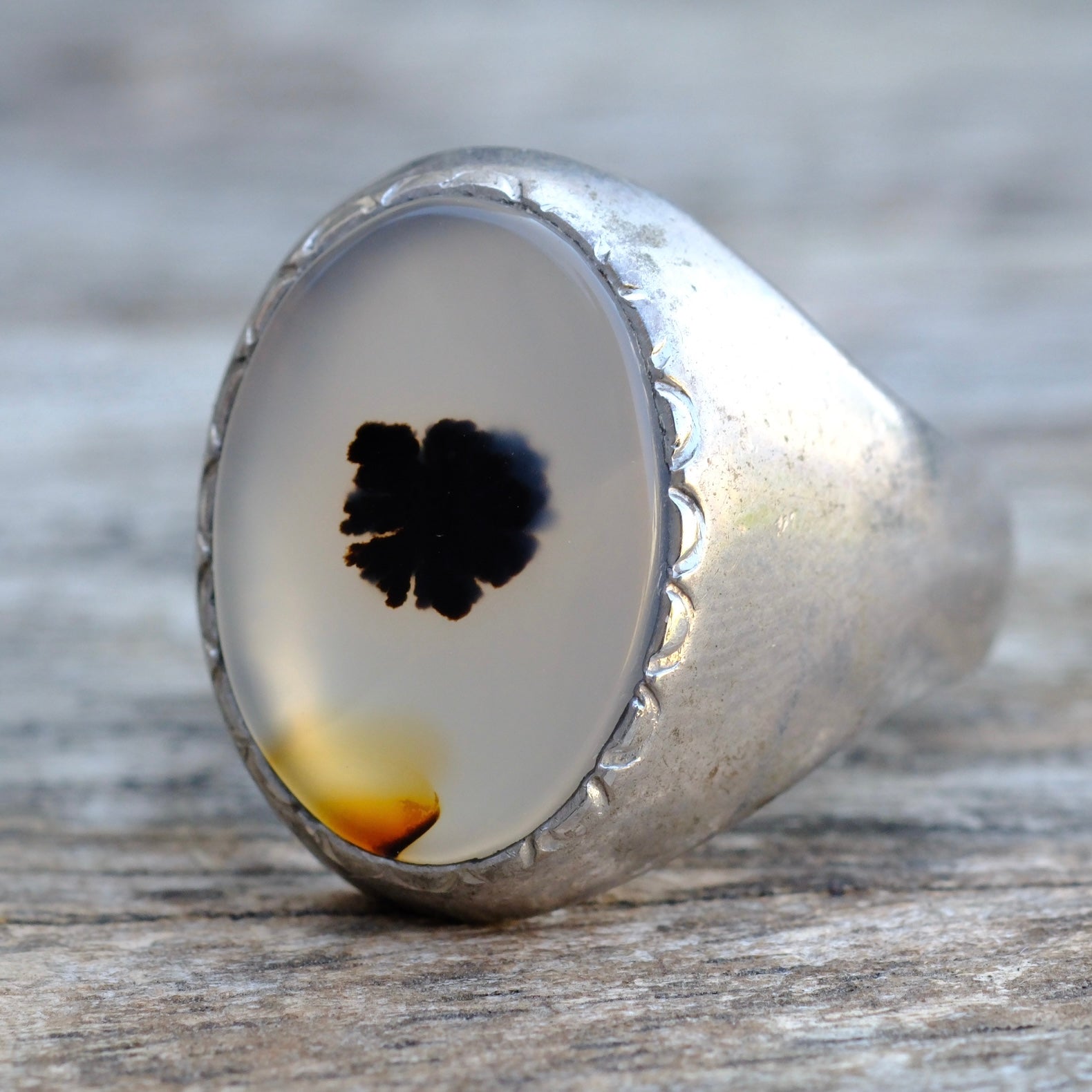 Vintage Sterling Agate Signet Ring 9.75
