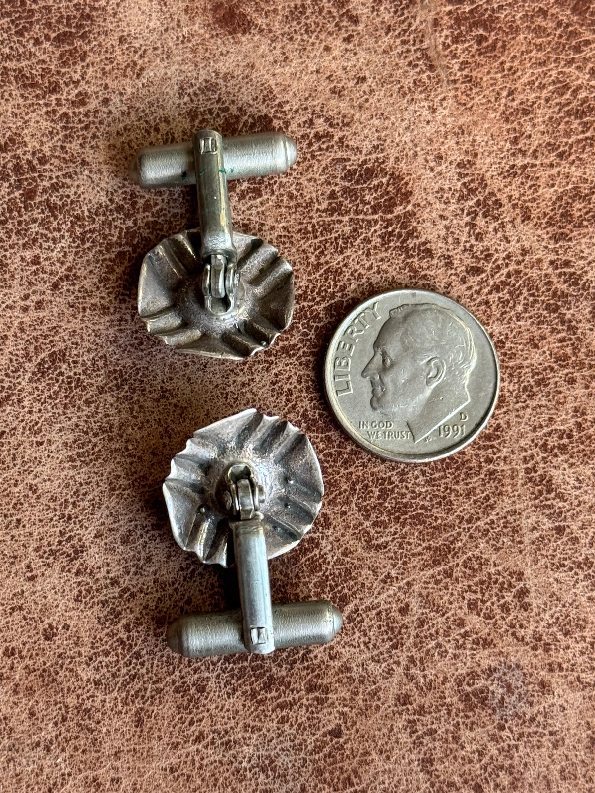 Vintage Sterling Silver Turquoise Concho Cufflinks