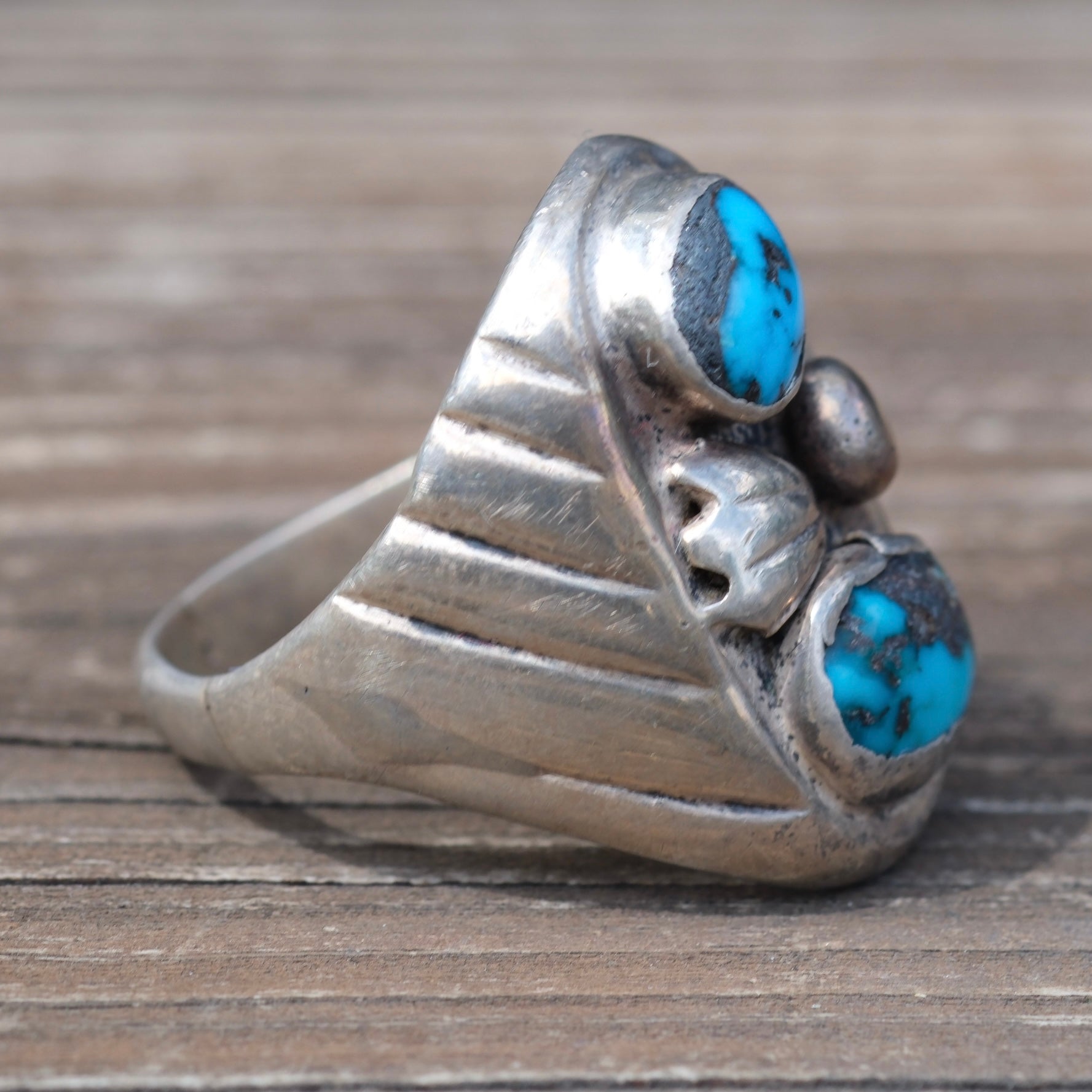 Vintage Sterling 2-Stone Turquoise Ring 9.5