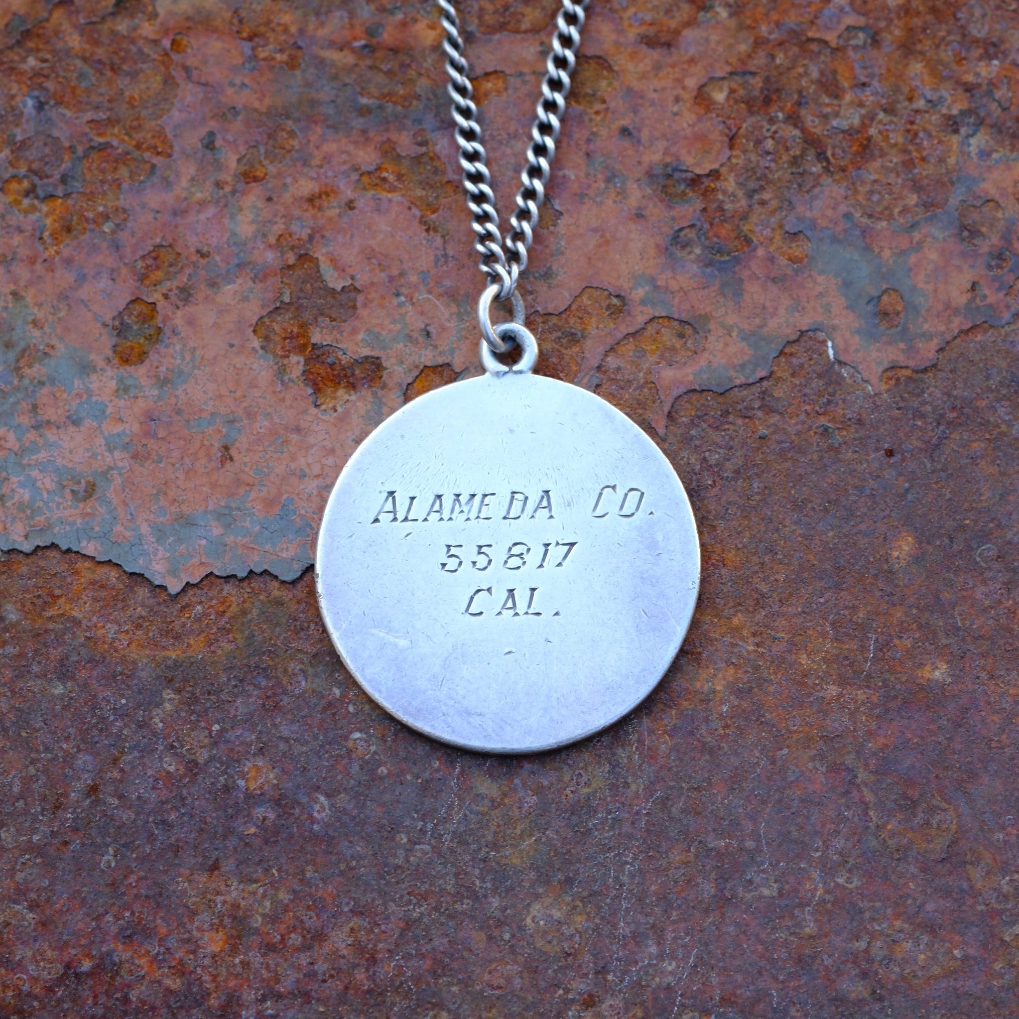 Vintage Sterling Silver Engraved Medallion Necklace