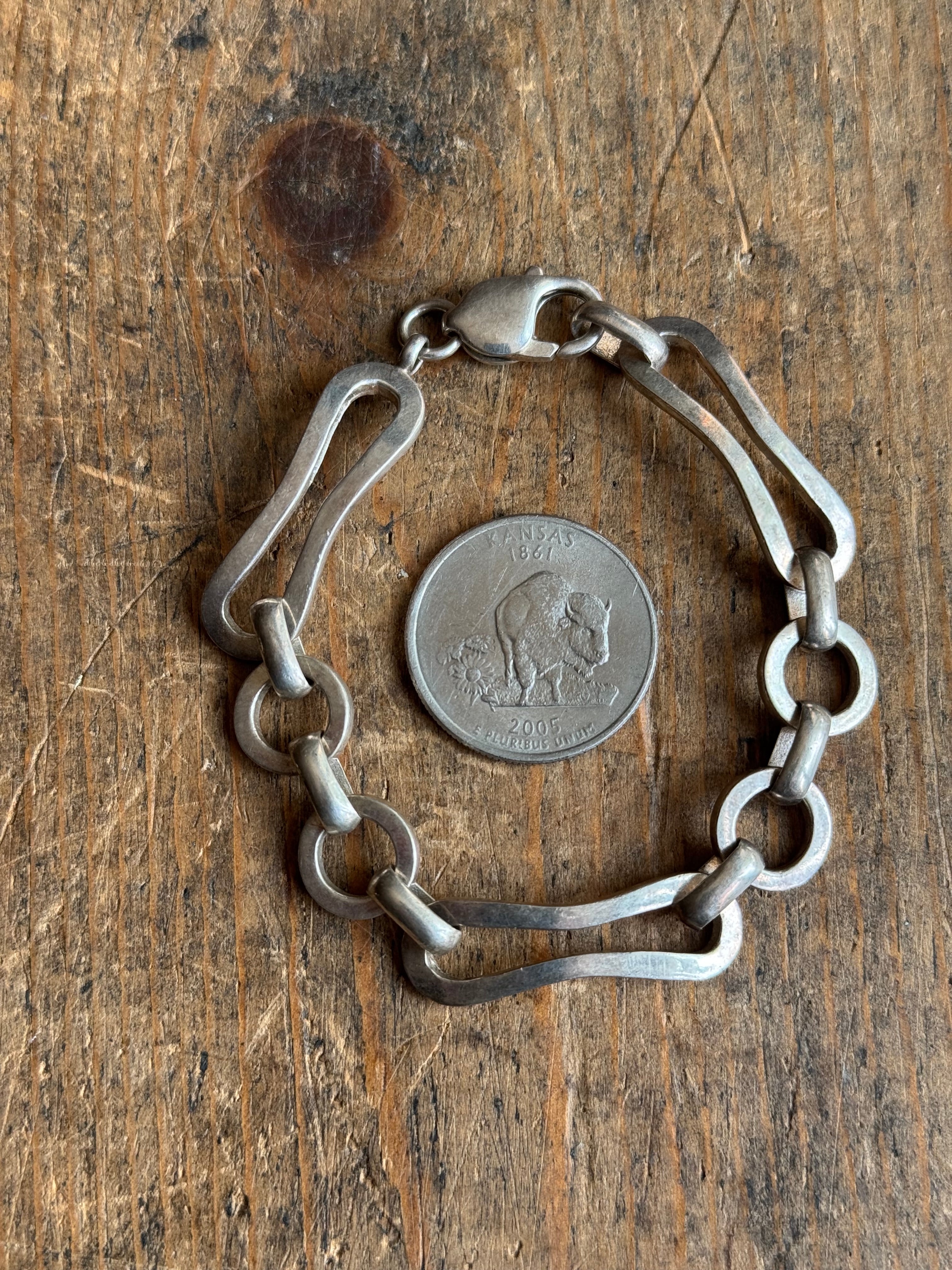 Vintage Sterling Silver 7.25” Modernist Link Bracelet