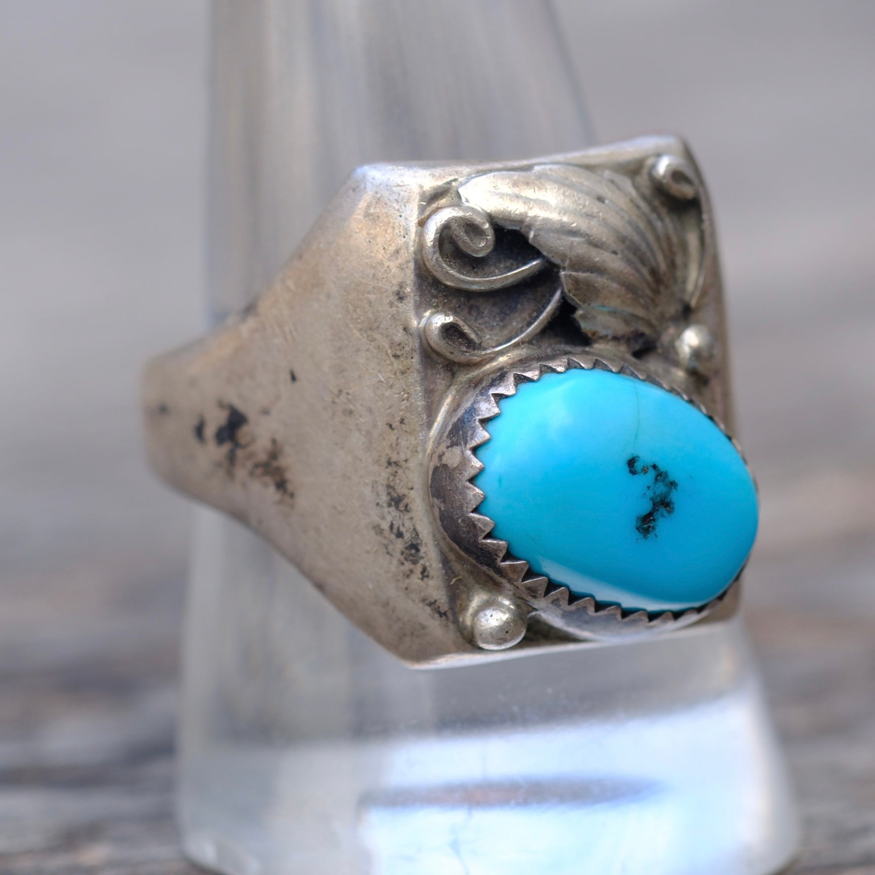 Vintage Sterling Turquoise Feather Ring 10.5