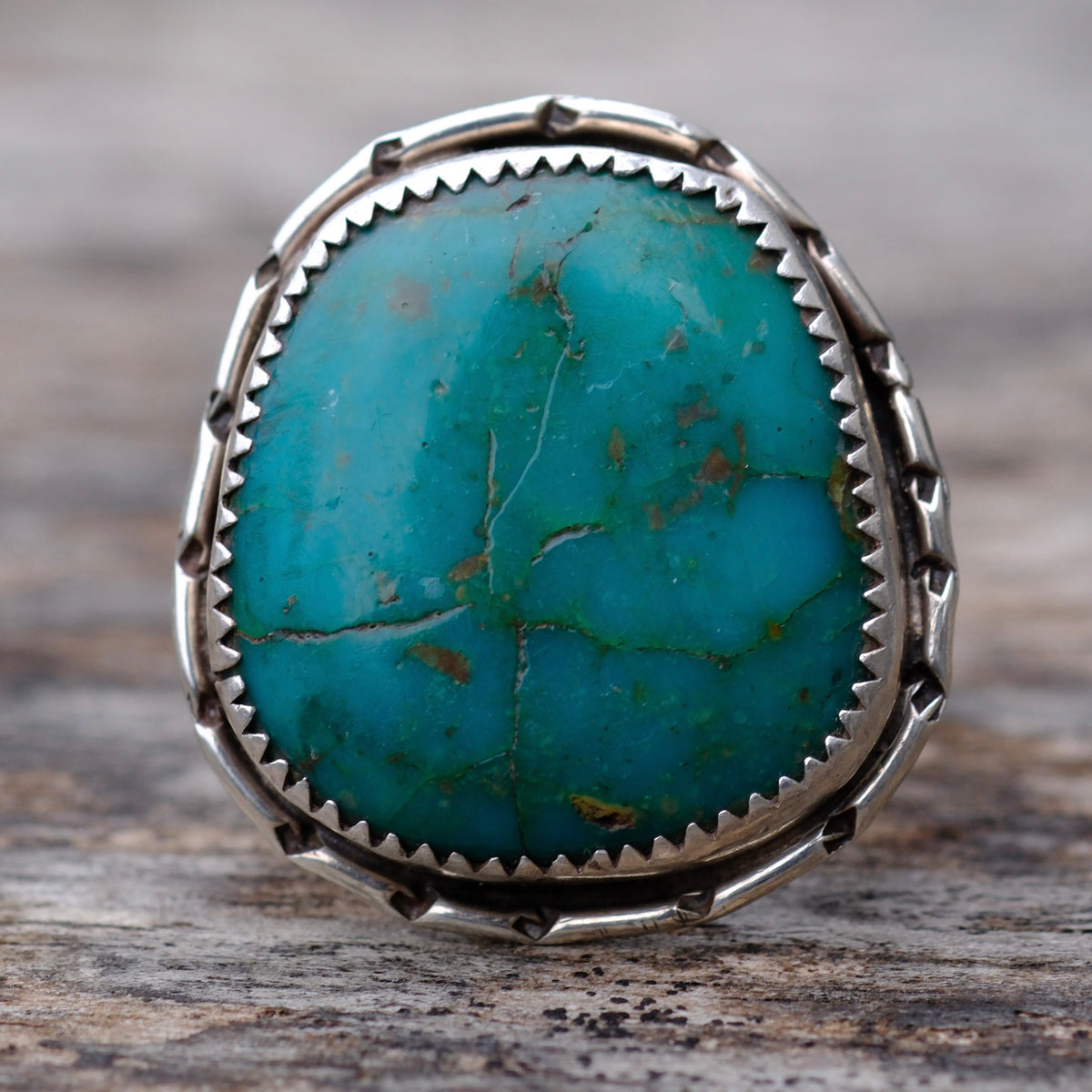 Vintage Sterling Turquoise Stamped Band Ring 11.5