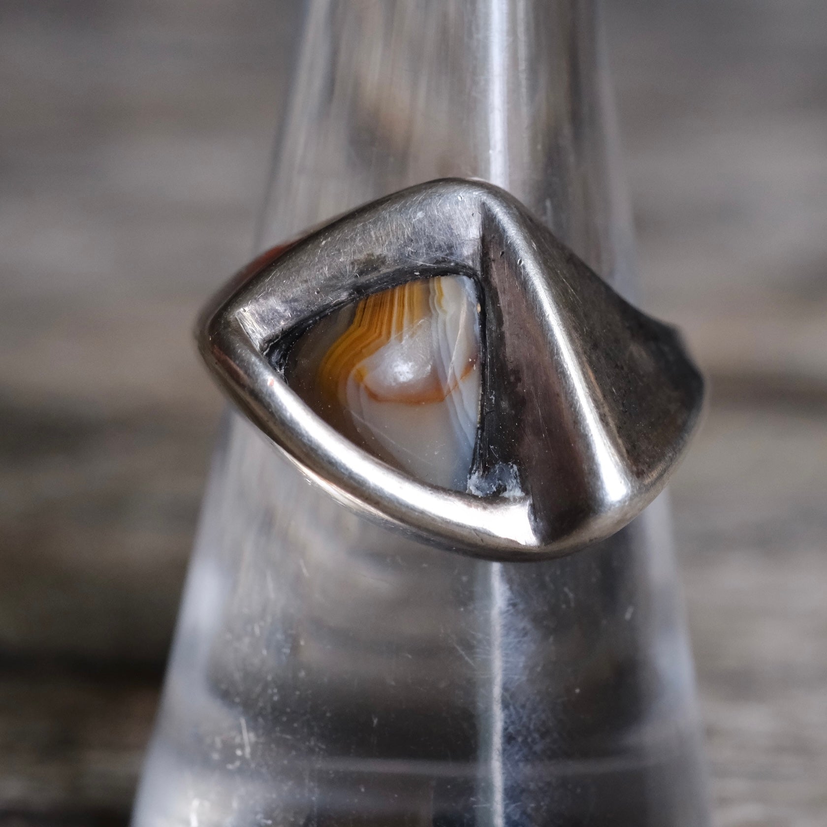 Vintage Sterling Agate Modernist Ring 7.75