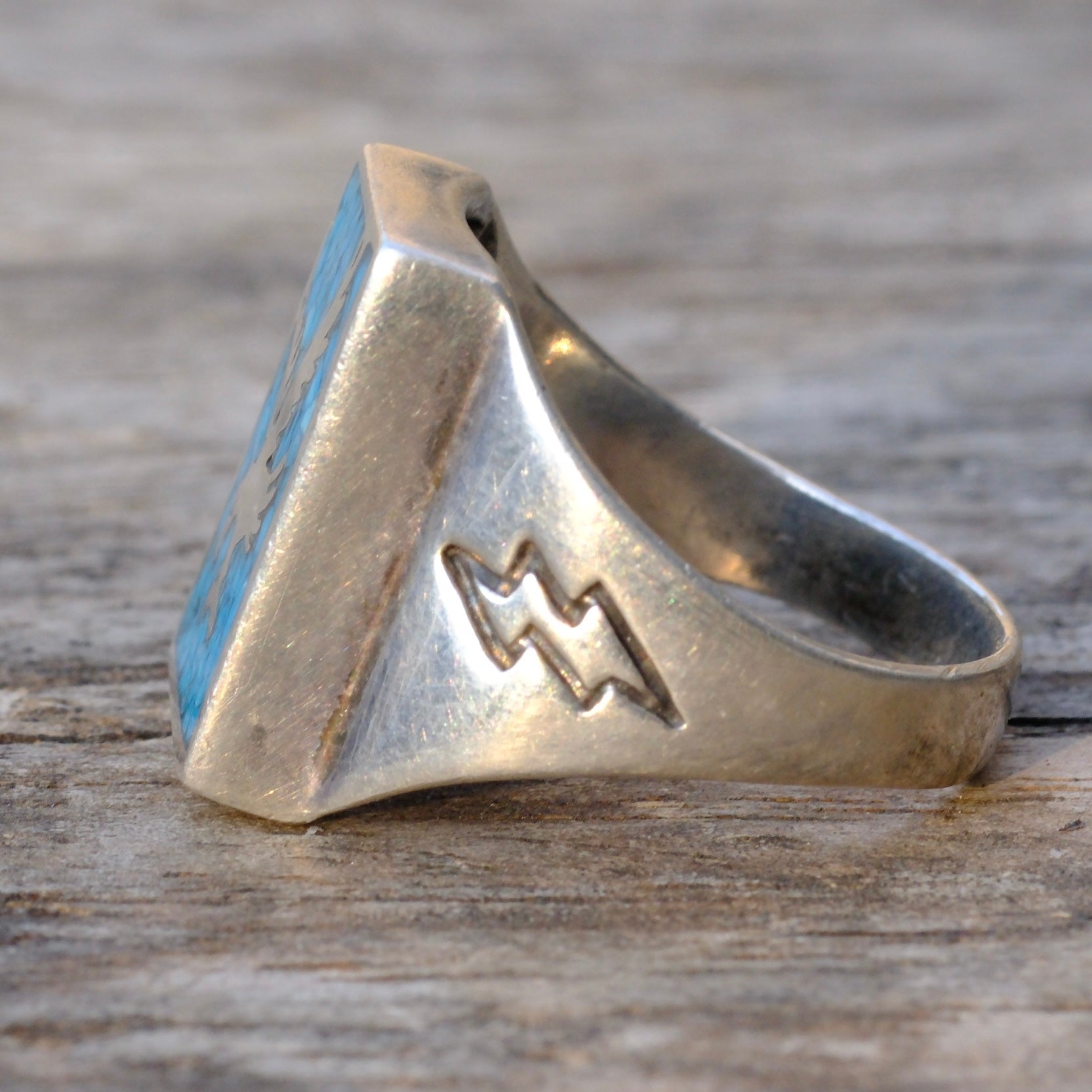 Vintage Sterling Turquoise Eagle Ring 9.5