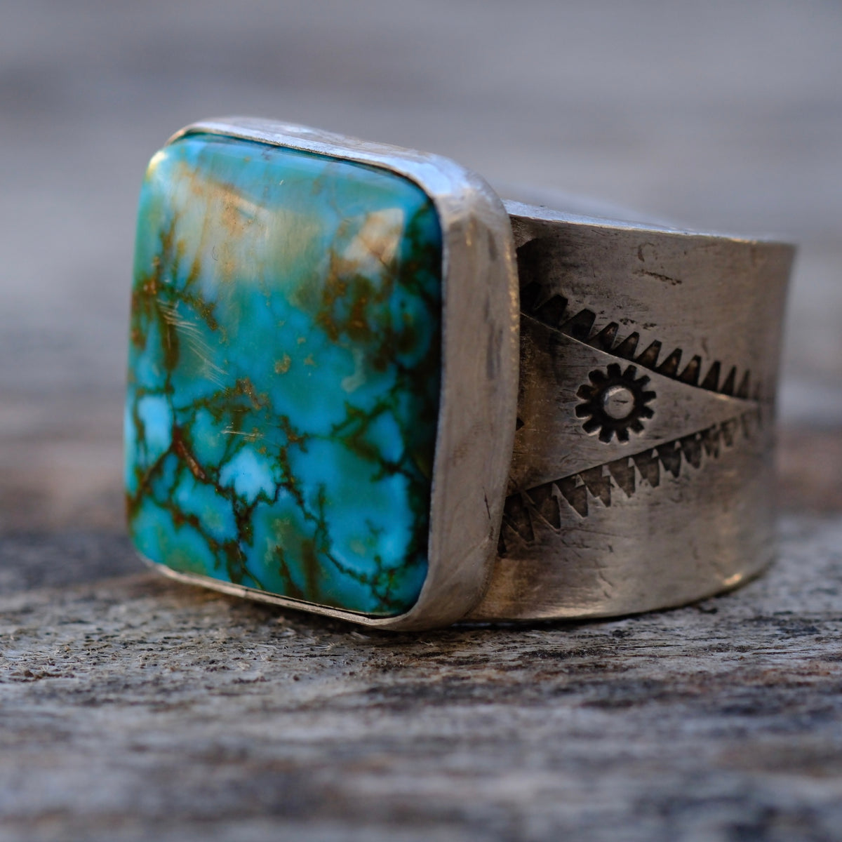 Sterling Silver Kingman Polychrome Stamped Band Ring 10