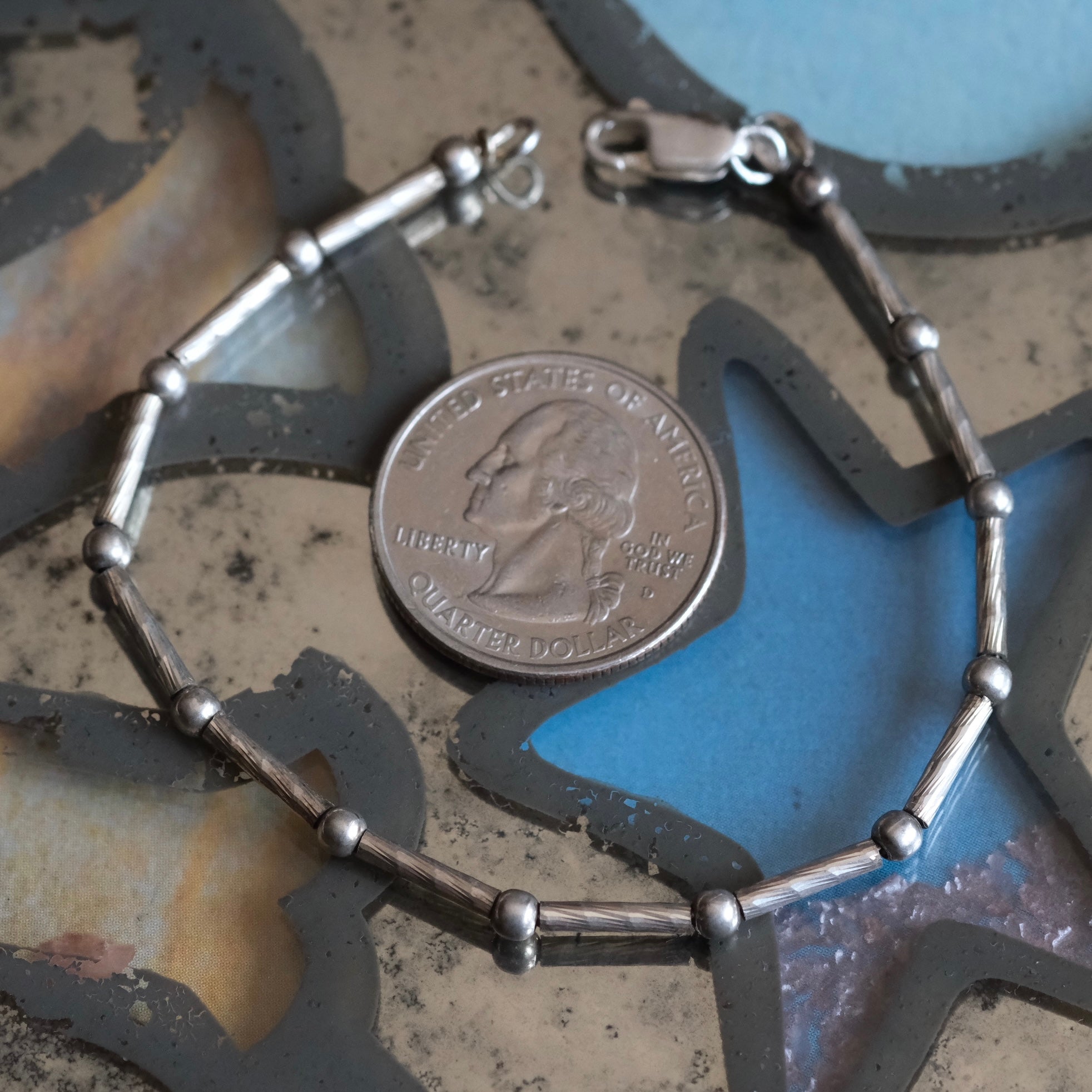 Vintage Sterling Silver Beaded Bracelet 7"