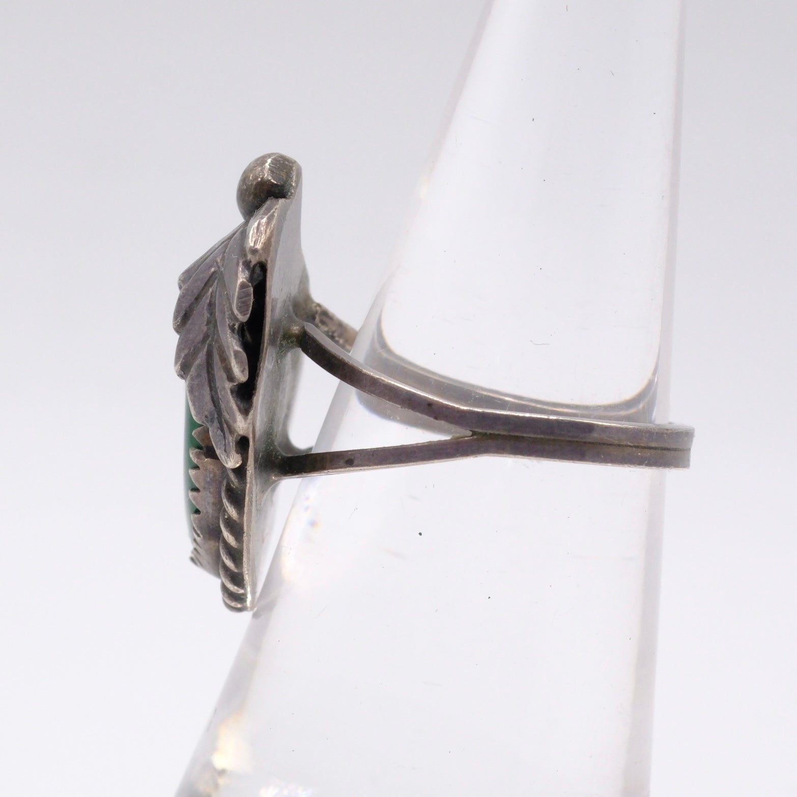 Vintage Sterling Malachite Feather Ring 5.5