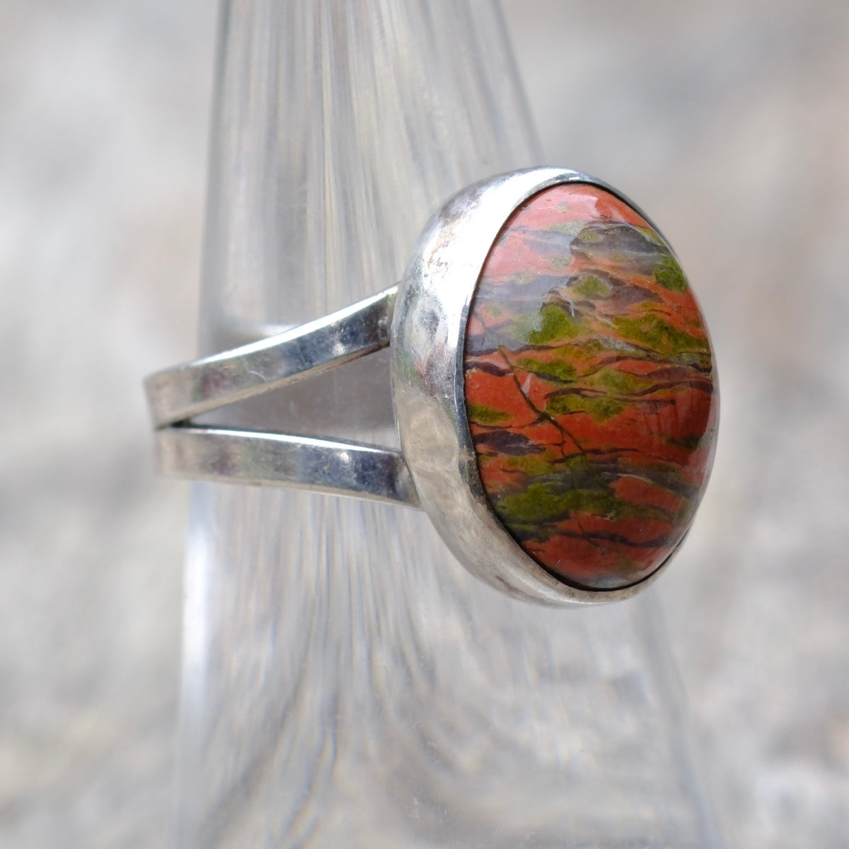 Vintage Sterling Jasper Ring 6.5